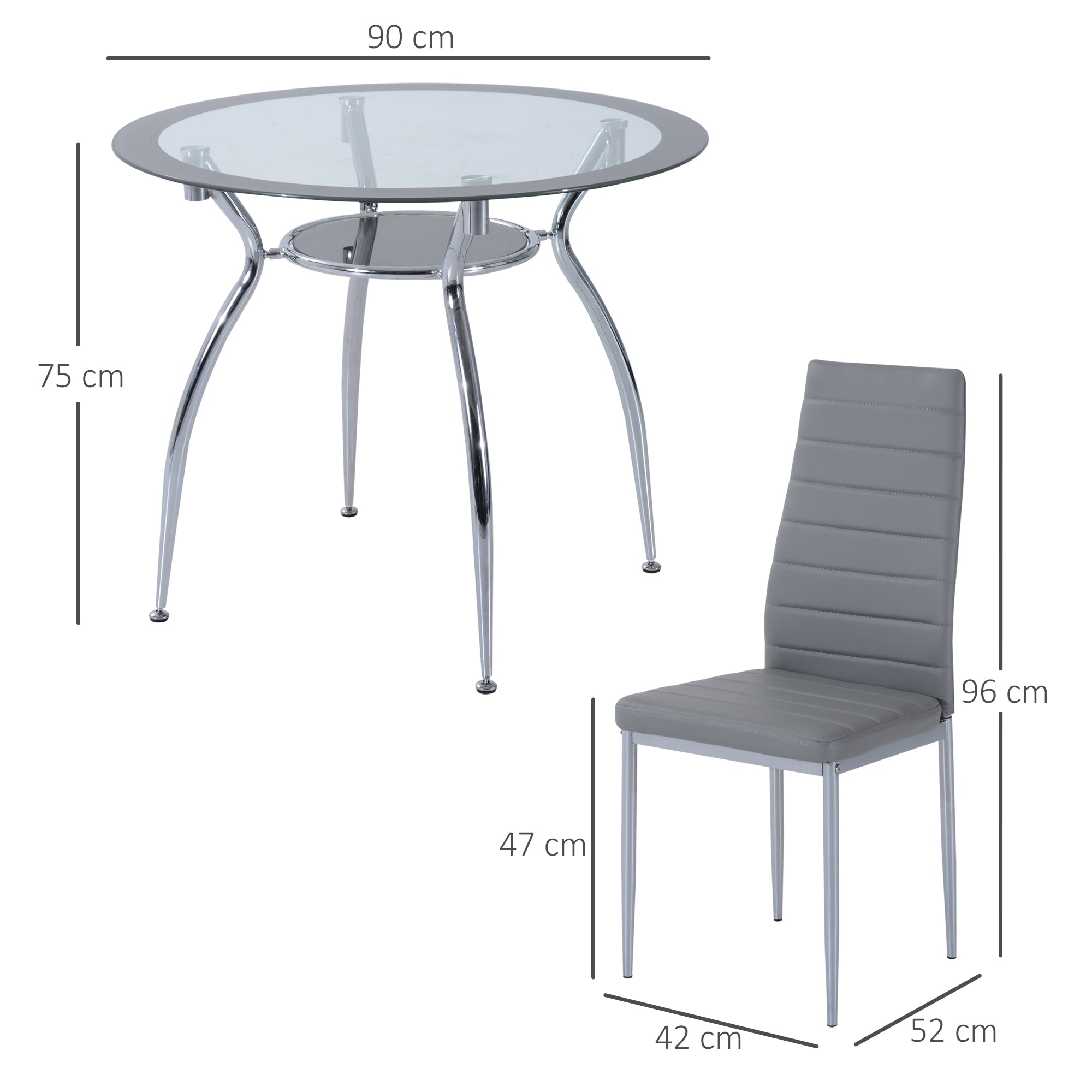 Five-Piece Dining Set, with Padded Chairs and Glass-Top Table - Grey