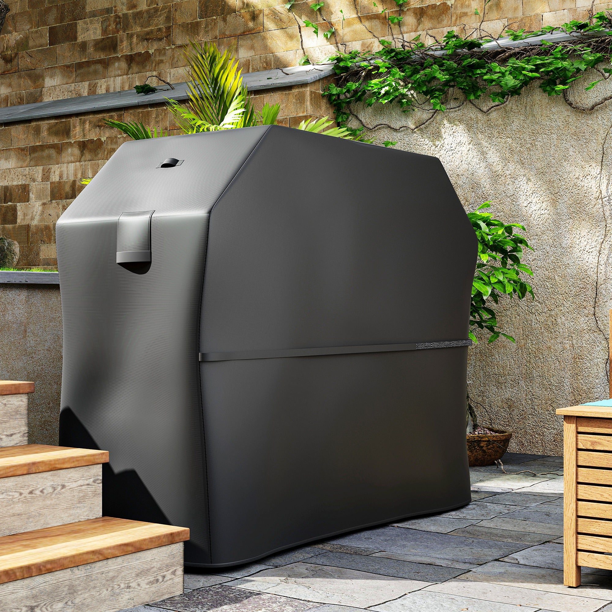 BBQ Cover for Rectangular Gas Grill, 600D UPF30+ Oxford Fabric Barbecue Cover for Waterproof Protection Rip-Proof, with Windproof Hook and Loop Fasteners, Vents, 147 x 61 x 122 cm, Black