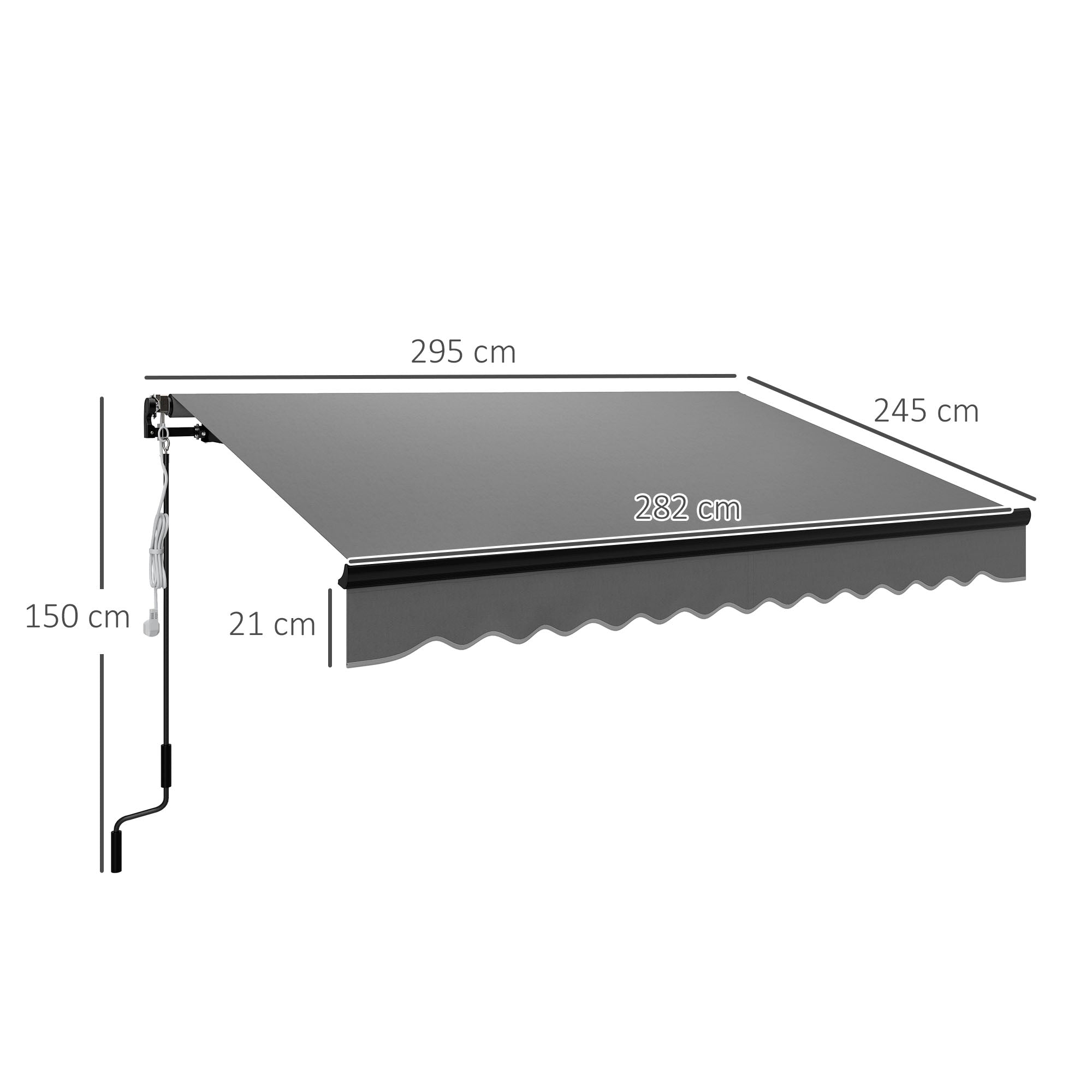 3 Metre Electric Retractable Awning with LED Light & Remote Control - Dark Grey