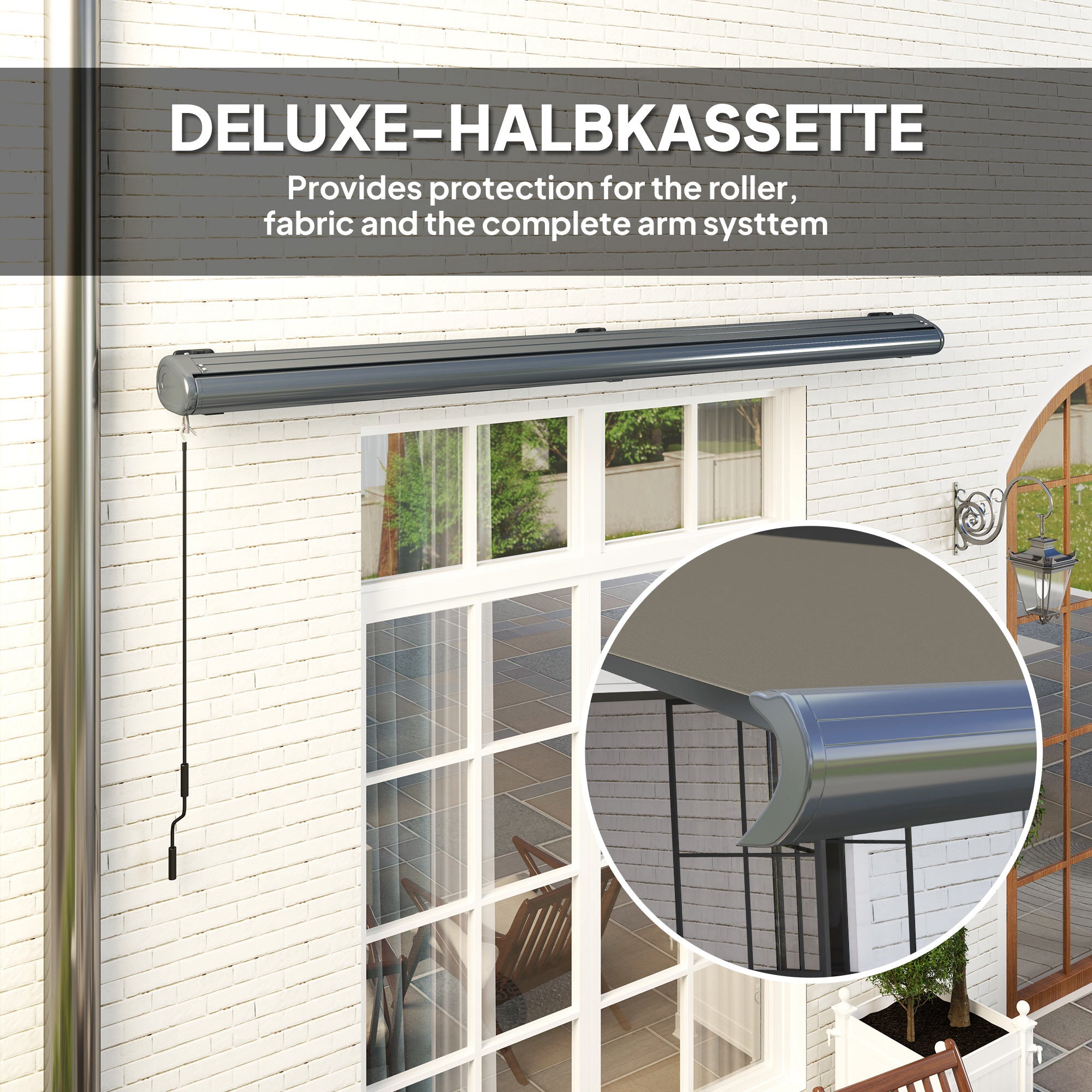 4 Metre Full Cassette Electric Retractable Awning Set - Dark Grey