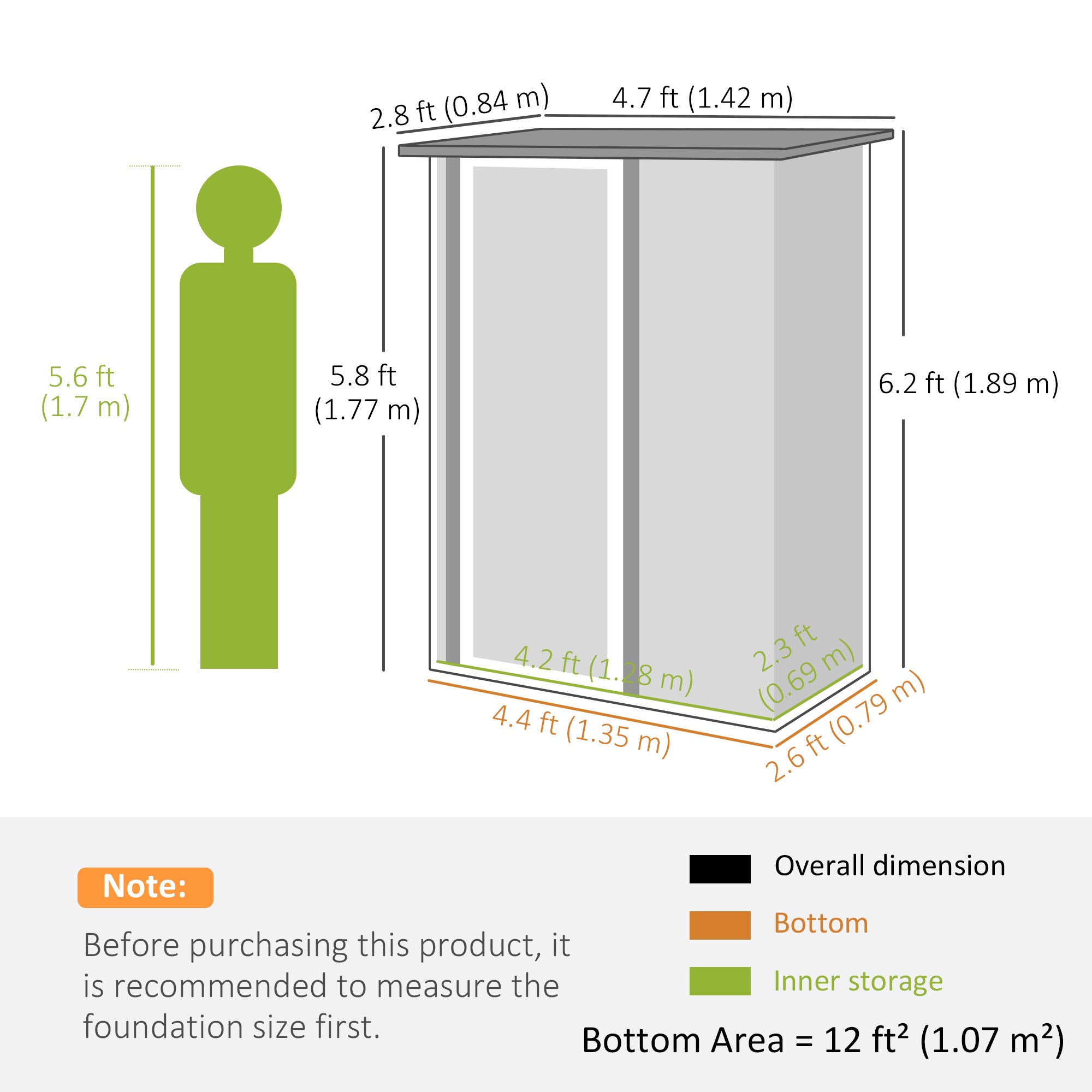 5ft x 3ft Metal Garden Storage Shed with Lockable Door Light Grey