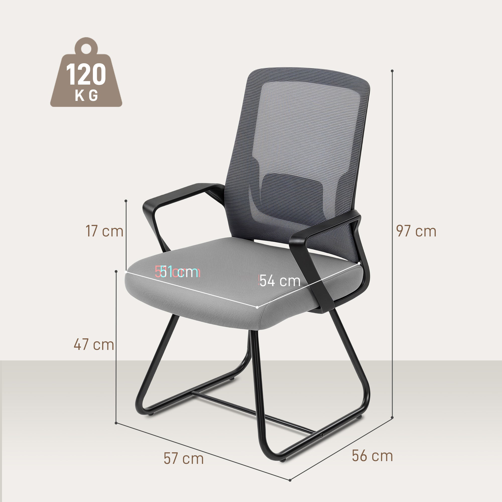 Desk Chair No Wheels, Office Chair with Mesh Back, Lumbar Support, Metal Base for Waiting Room, Conference Room, Dark Grey