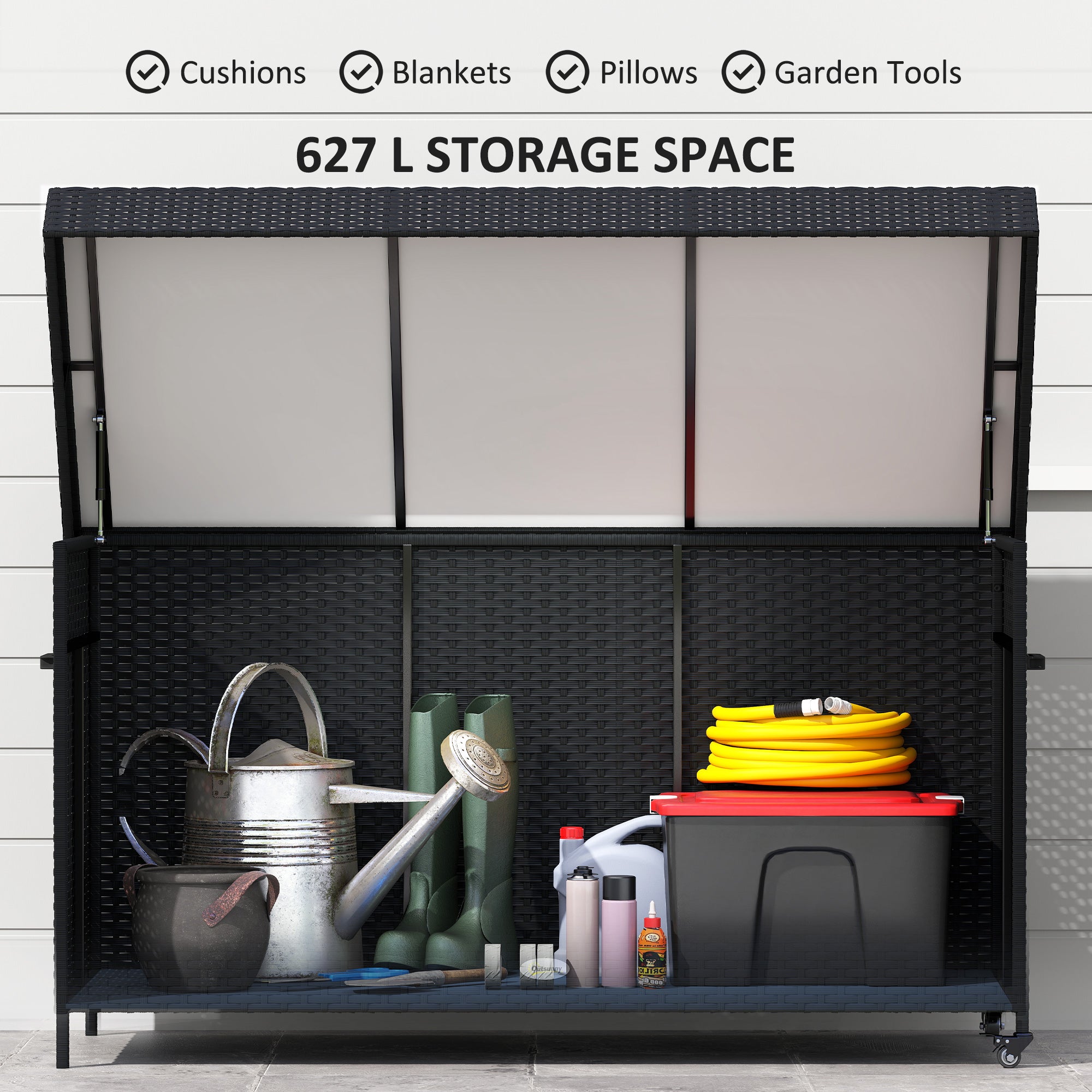 627L Rattan Storage Box with 2 Brake Wheels - Black