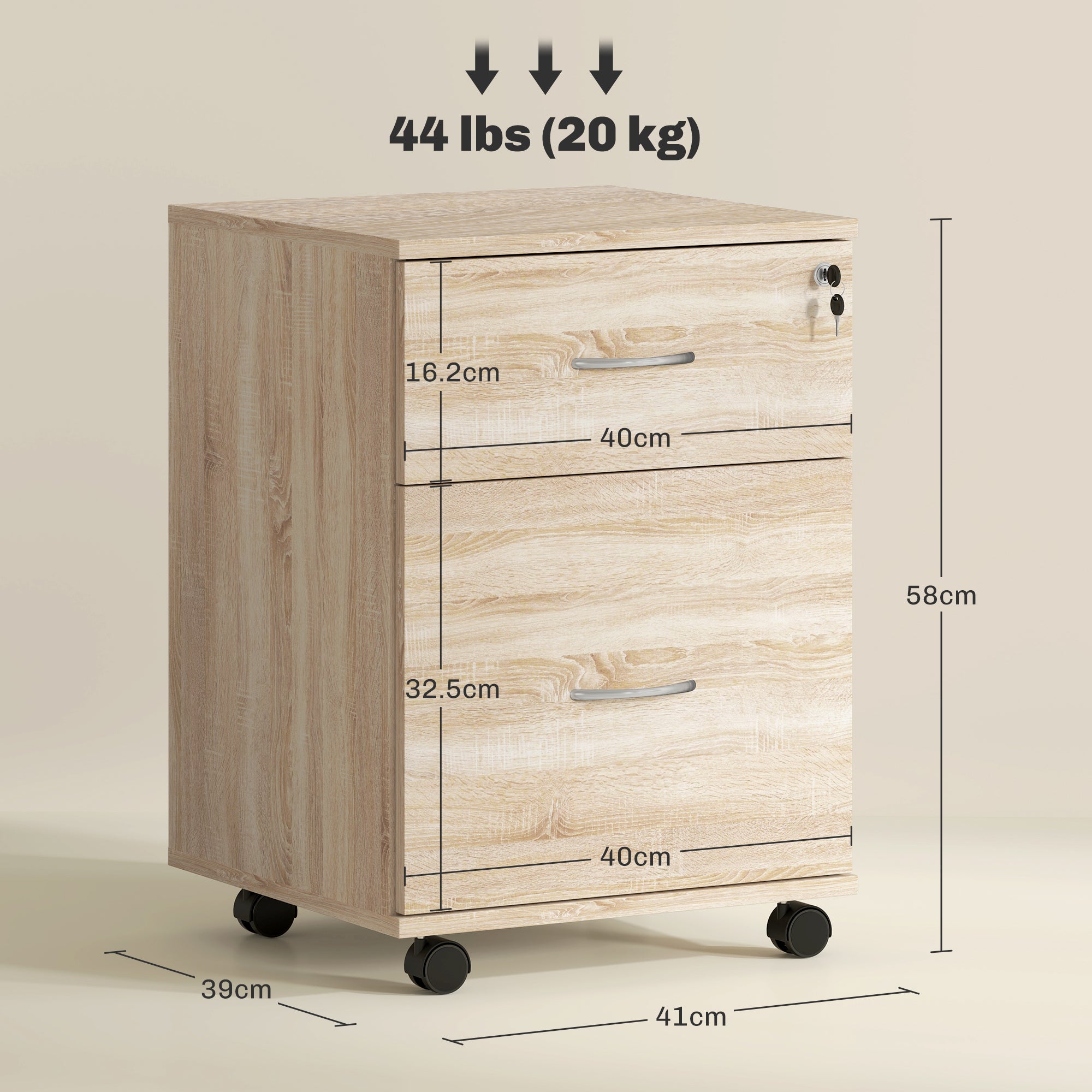 Two Drawer Lockable Filing Cabinet - Wood-Effect