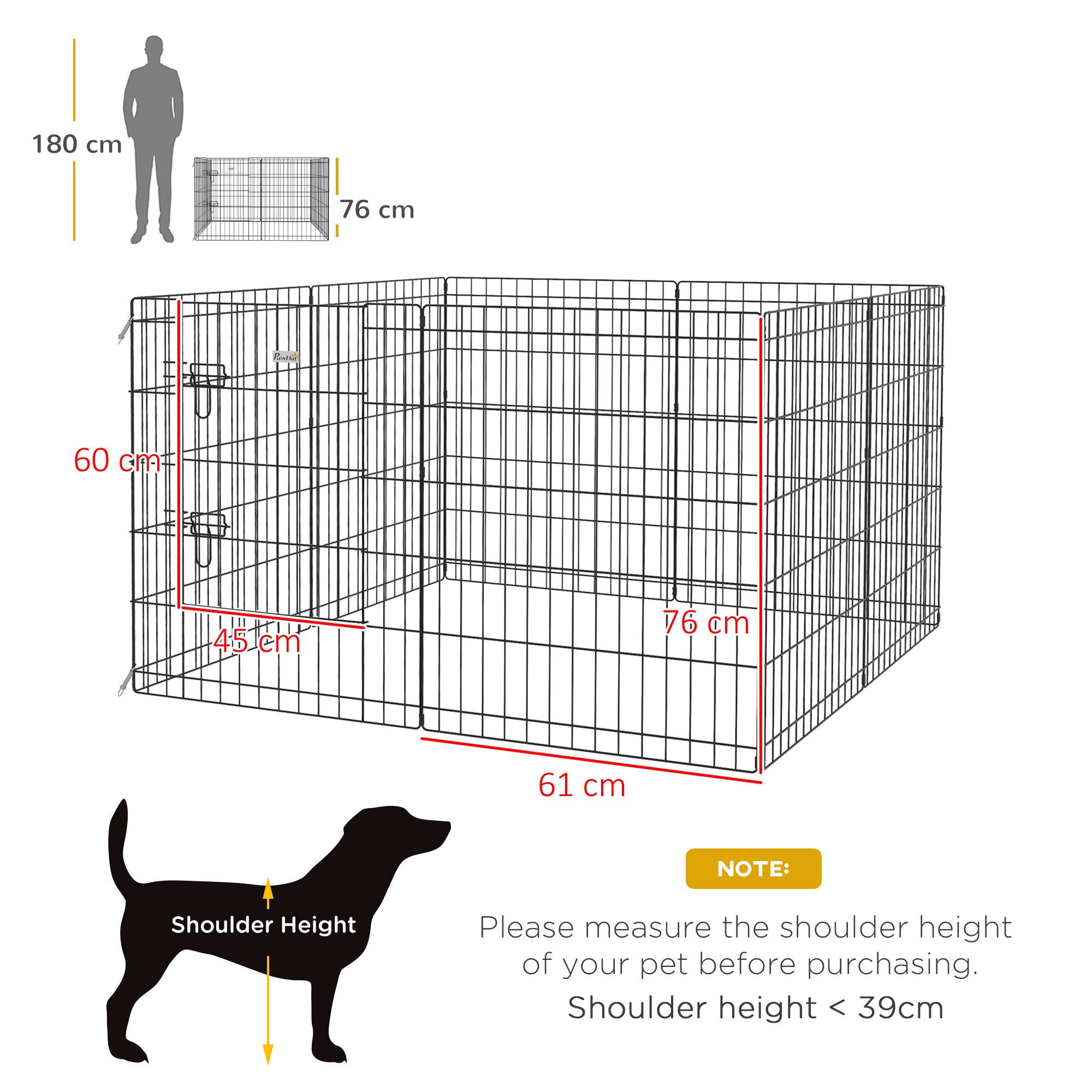 8 Panel DIY Dog Pen with Door, for Dogs, Small Animals, Indoor/Outdoor Use, 76cm High