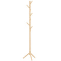 Eight-Hook Pine Wood Coat Rack with Tripod Base - Natural