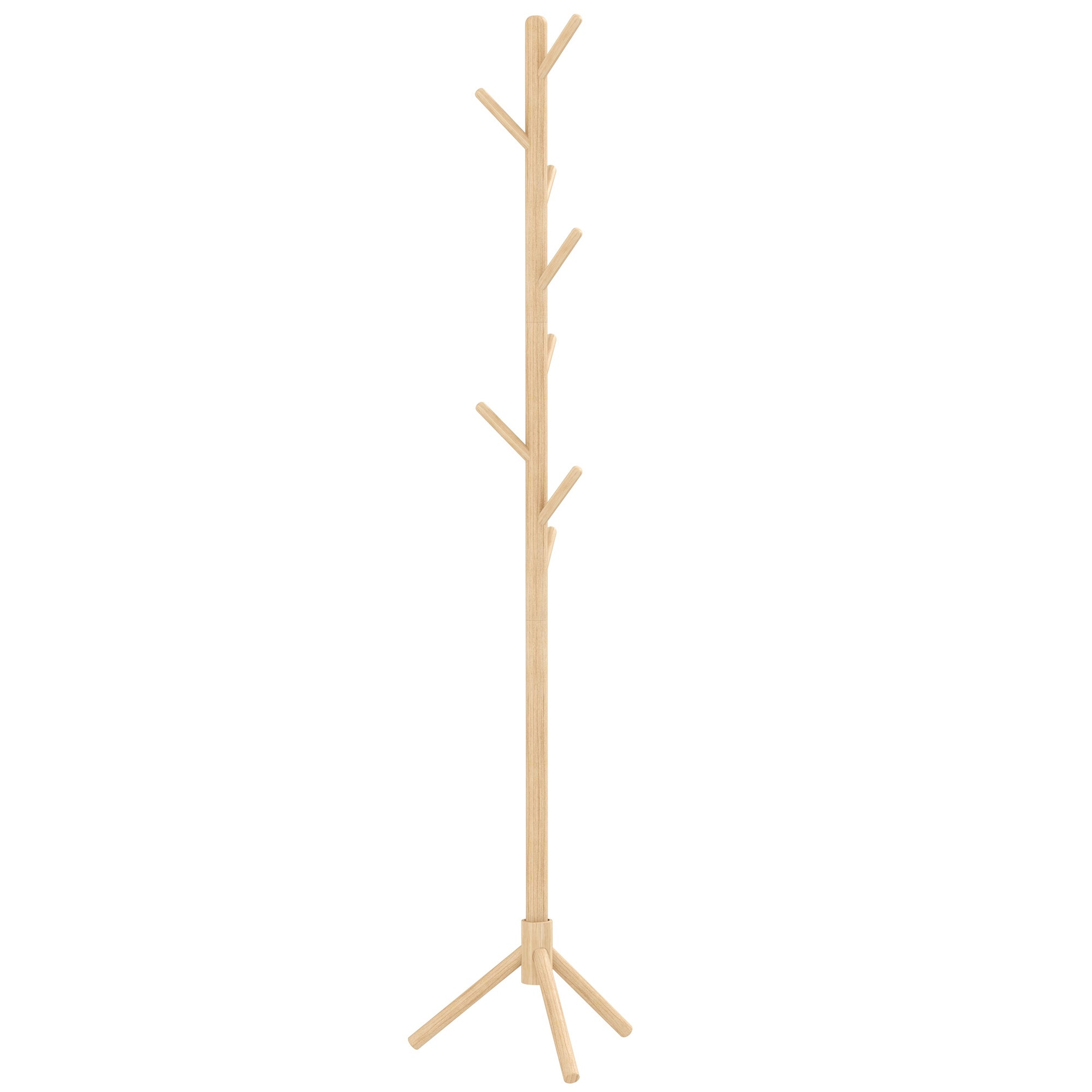 Eight-Hook Wooden Coat Rack - Natural