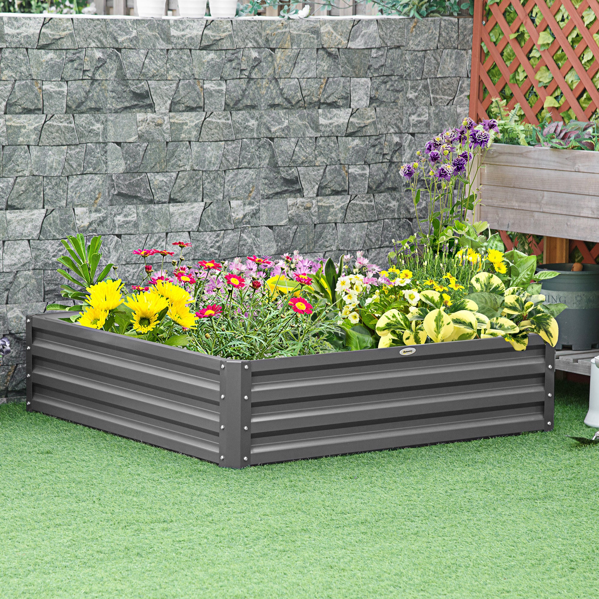 432L Square Raised Garden Bed Box Steel Frame for Vegetables, Flowers and Herbs, 120 x 120 x 30cm, Light Grey