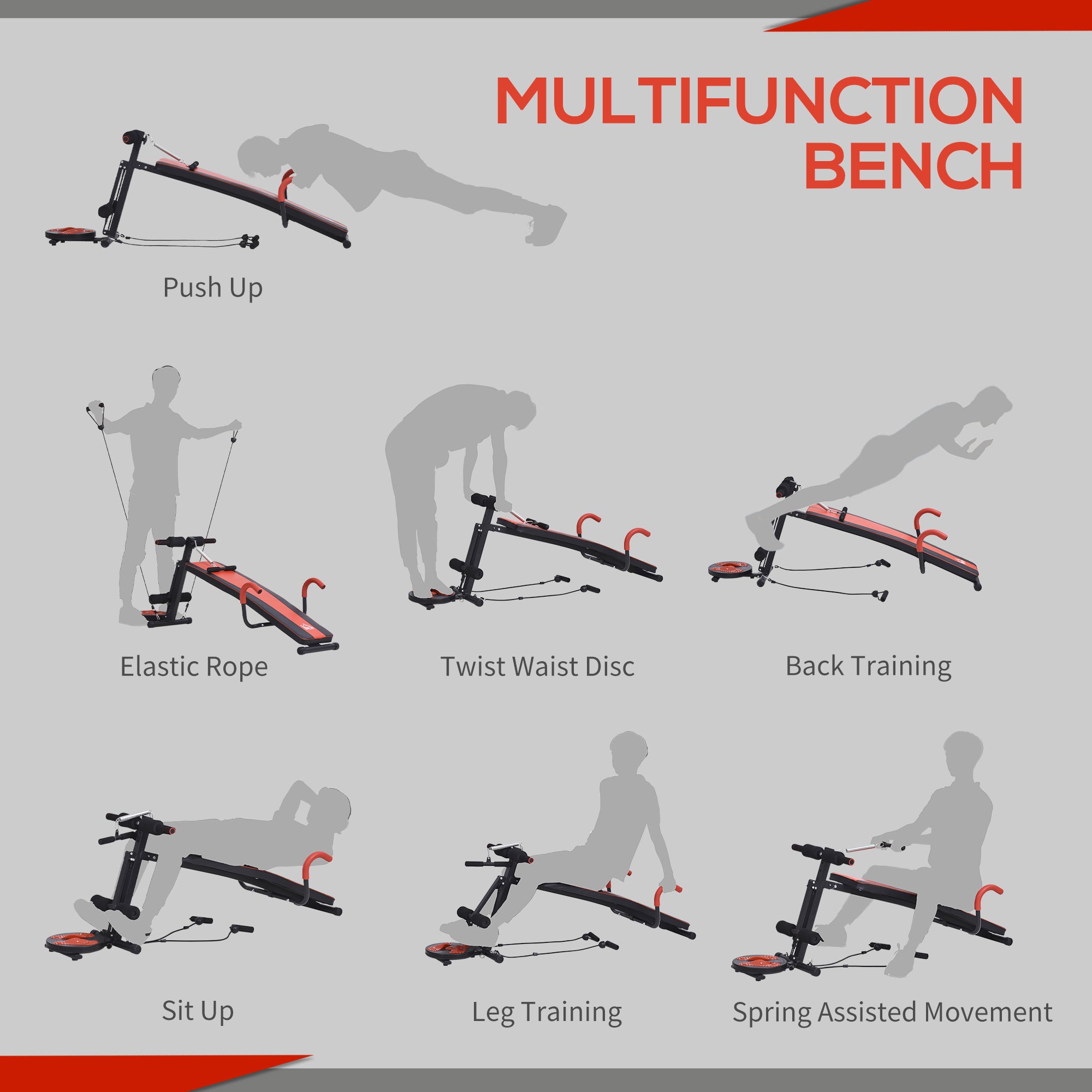 Multifunctional Sit Up Bench Exercise with Resistant Rope and Twist Waist Disc for Home, Office and Gym