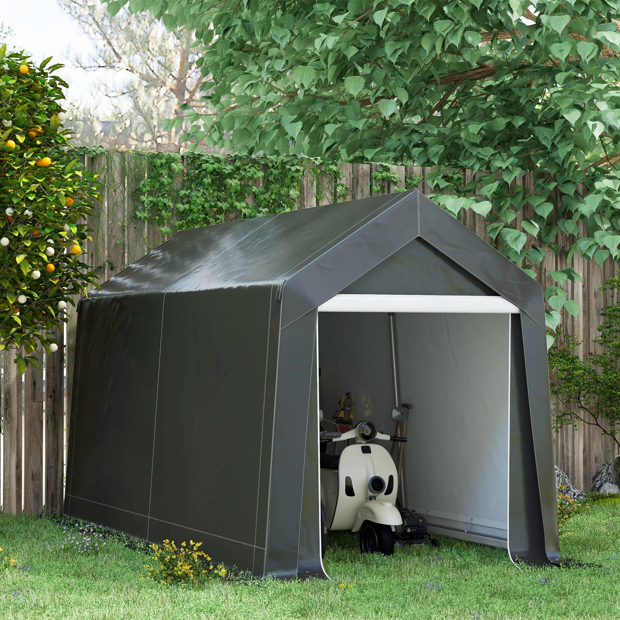 3.6 x 2.1m Portable Outdoor Shed, with Window - Dark Grey