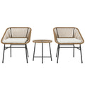 3 Pieces Rattan Bistro Set with Cushions and Glass Top Table for Outdoor Patio Balcony - Natural
