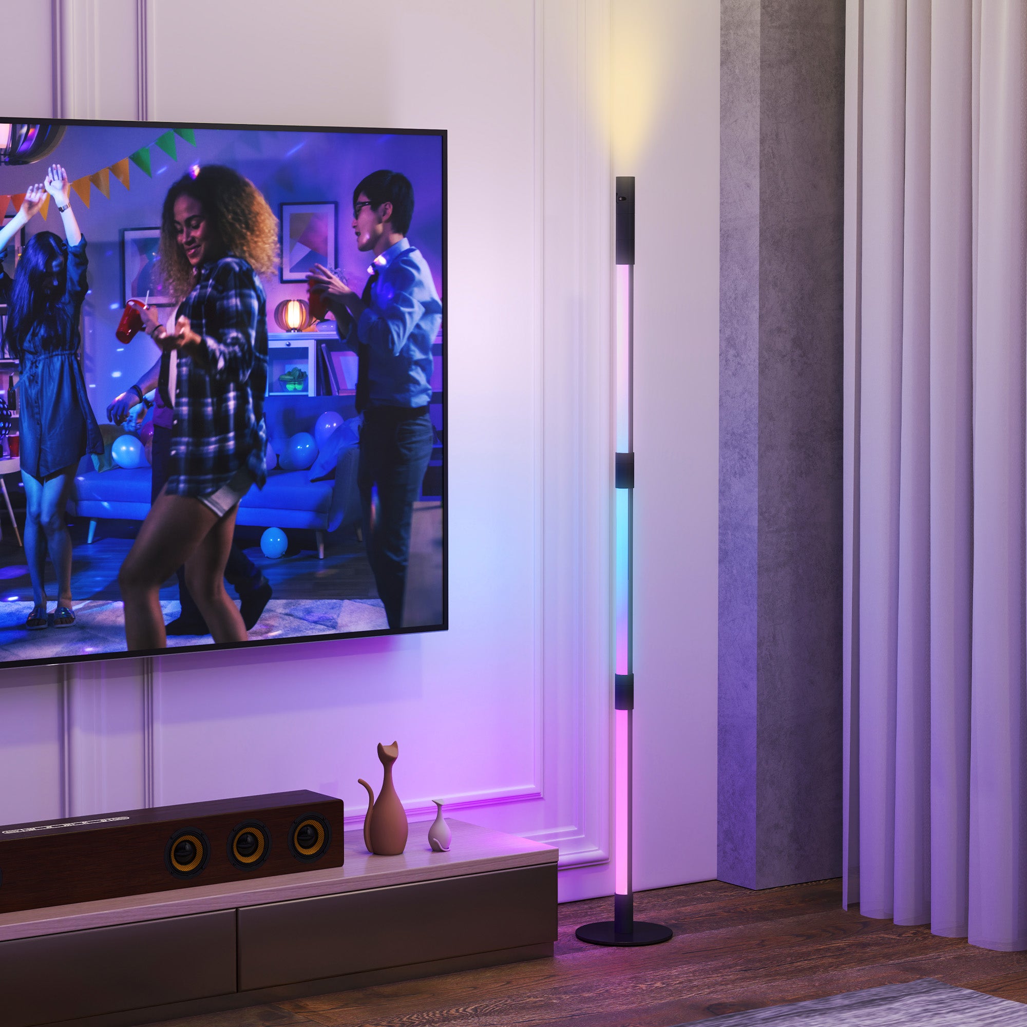 LED Floor Lamp with Reading Light, 360° RGB Detachable Corner Floor Lamp with App & Remote Control, Standing Lamp with Music Sync & Timing, for Living Room, Game Room, Dark Grey