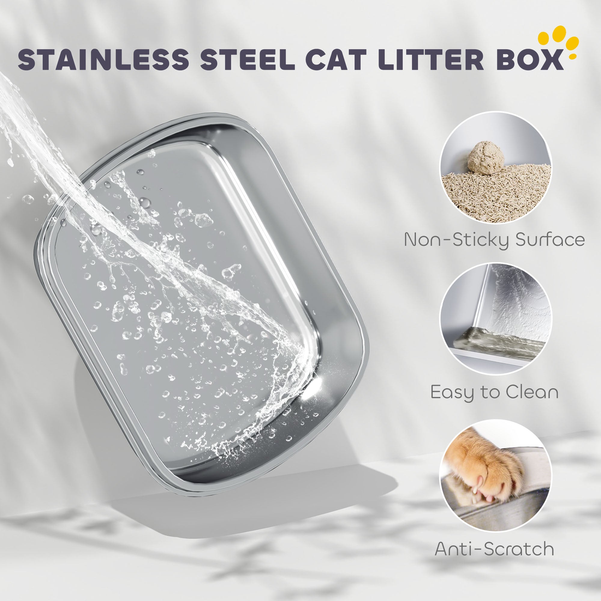 Stainless Steel Cat Litter Box with Lid, for Cats, Enclosed Cat Litter Box with Flip Cover, Scoop