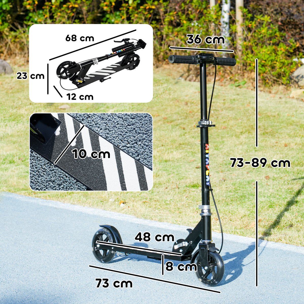 Kids Scooter with Adjustable Handle, Light-Up Wheels, Handbrake & Rear Brake for Ages 3-8 - Black