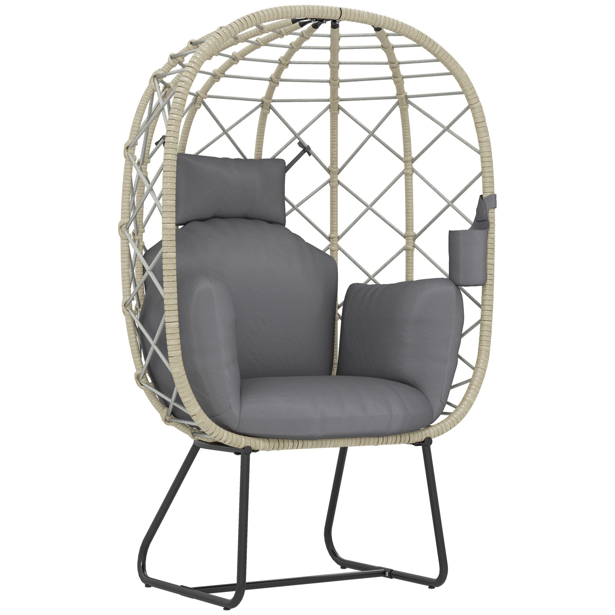 Rattan Egg Chair with Thick Cushion and Headrest Grey