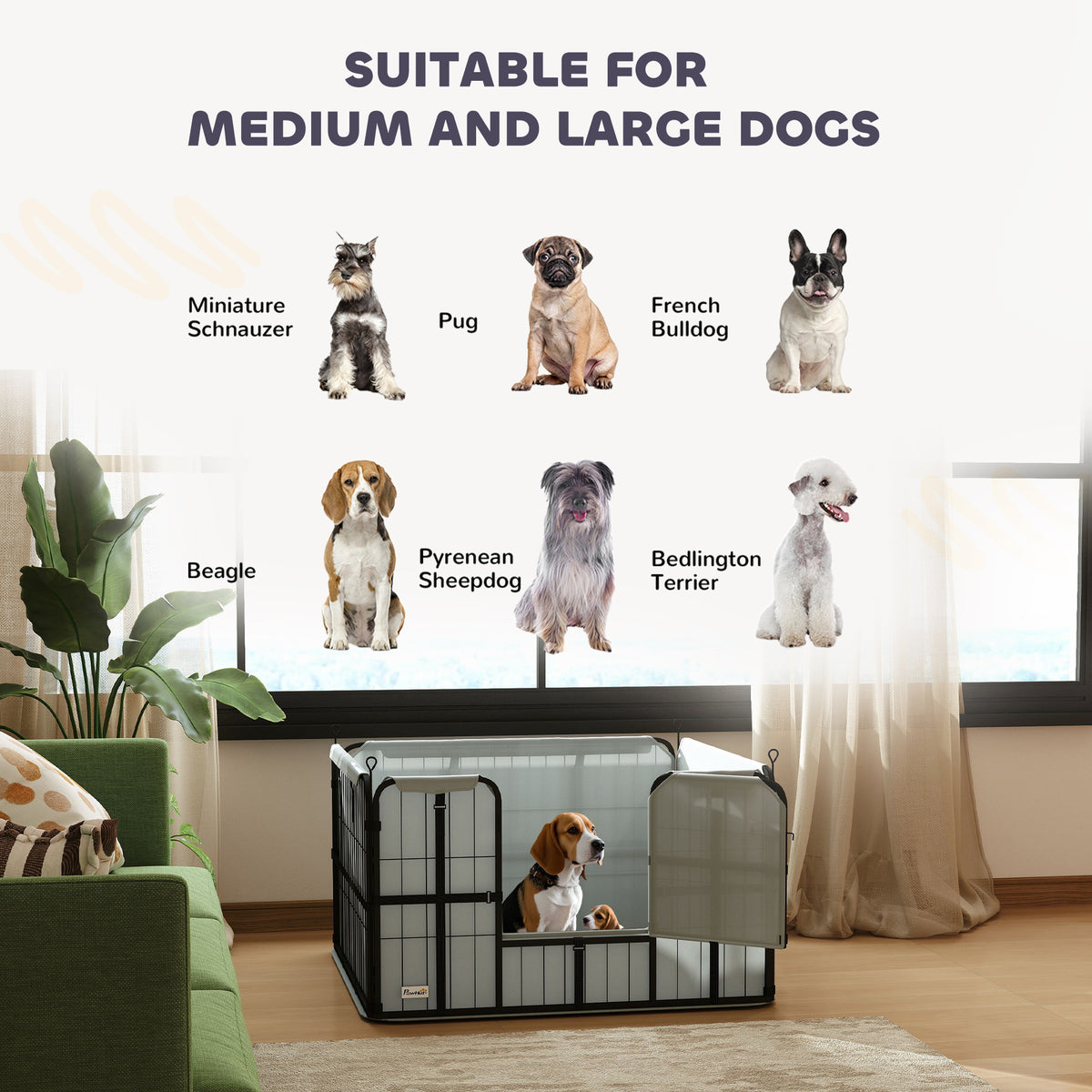 Steel Dog Whelping Box with Washable Pad and Windproof Cloth for Small & Medium Dogs 102x102x60cm - Black