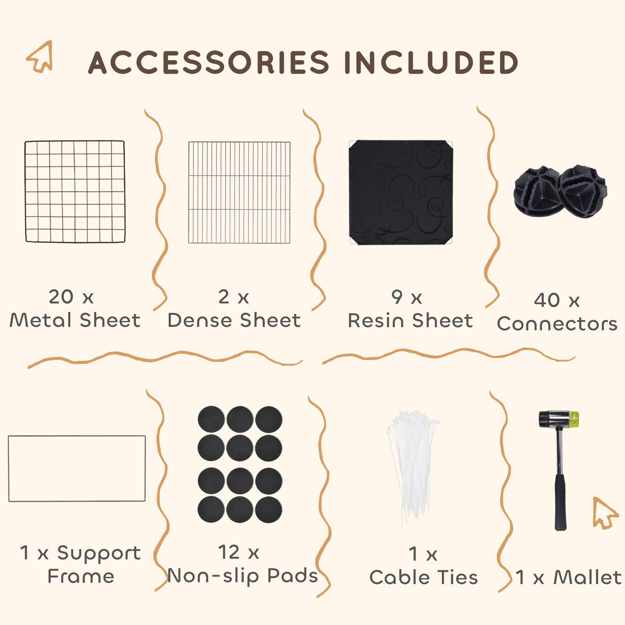 DIY Small Animal Cage with Elevated Huts, C&C Cage for Guinea Pigs, Hedgehogs, Rabbits, 31 Panels, Black