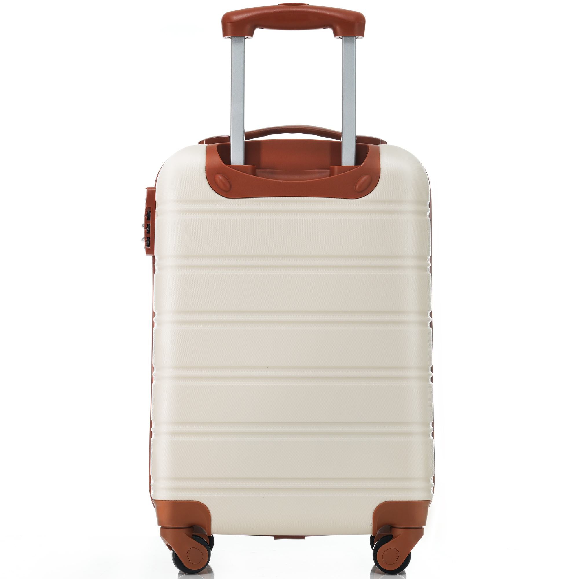 20" 4-Wheel ABS Hard Shell Travel Trolley Suitcase with Adjustable Handle, Luggage with Secure Lock, 35L x 23W x 57H cm, Brown+White