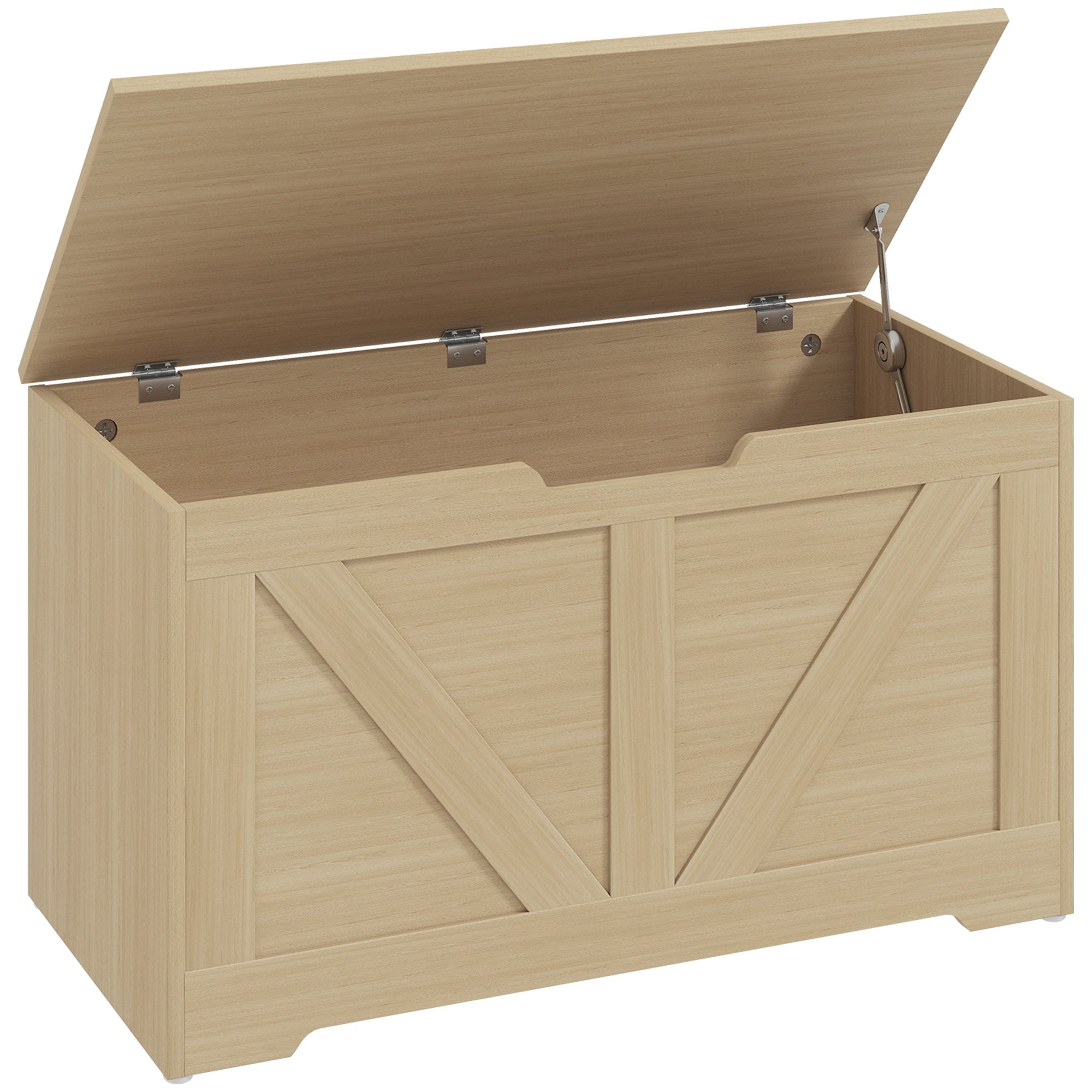 100L Home Storage Box, with Safety Hinges - Natural Wood Finish