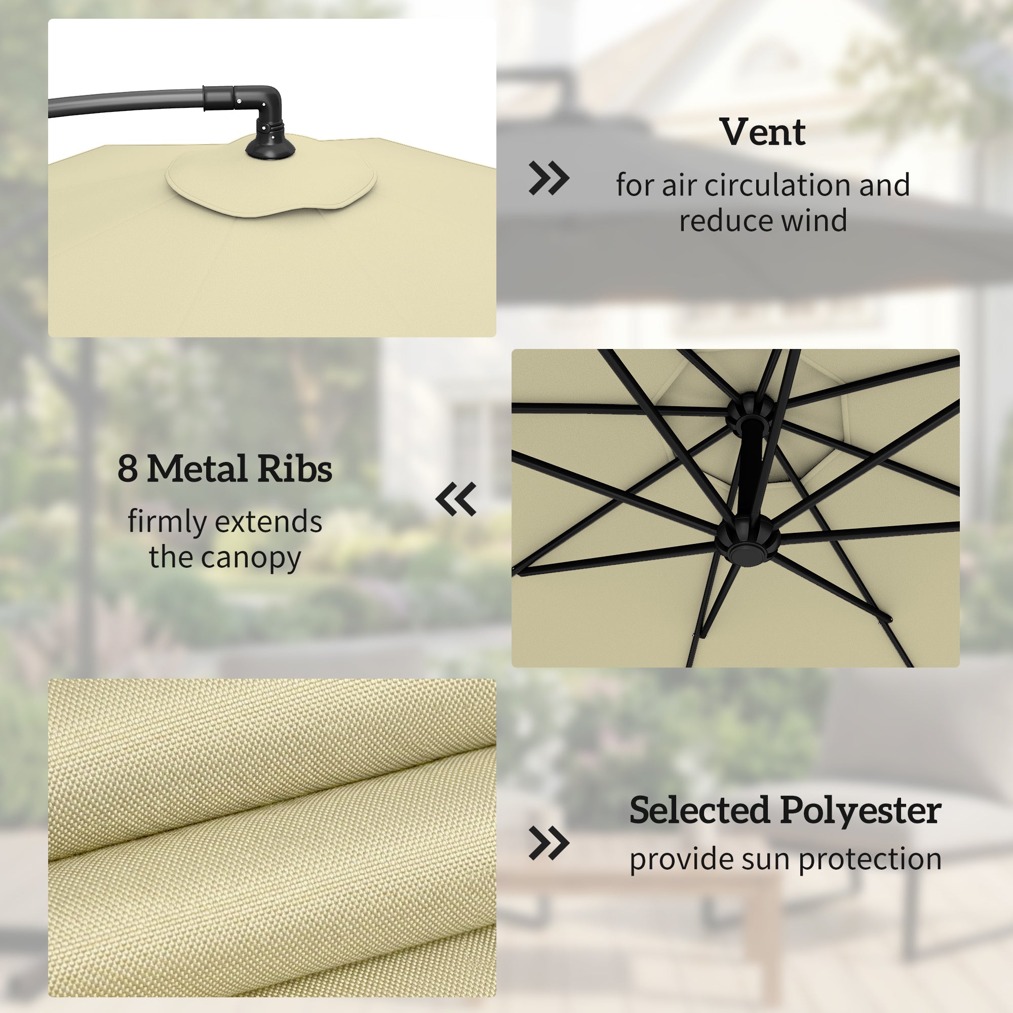 3m Overhanging Parasol, with Base, Weights and Cover - Sand brown