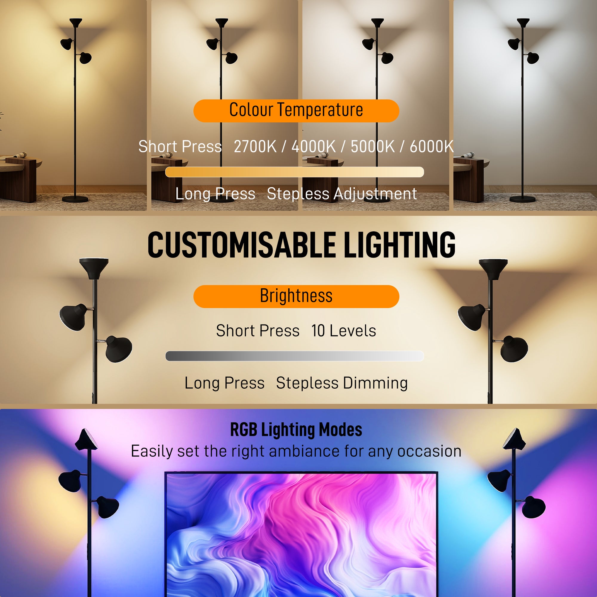 Three-Lamp Multi-Adjustable Floor Light - Black