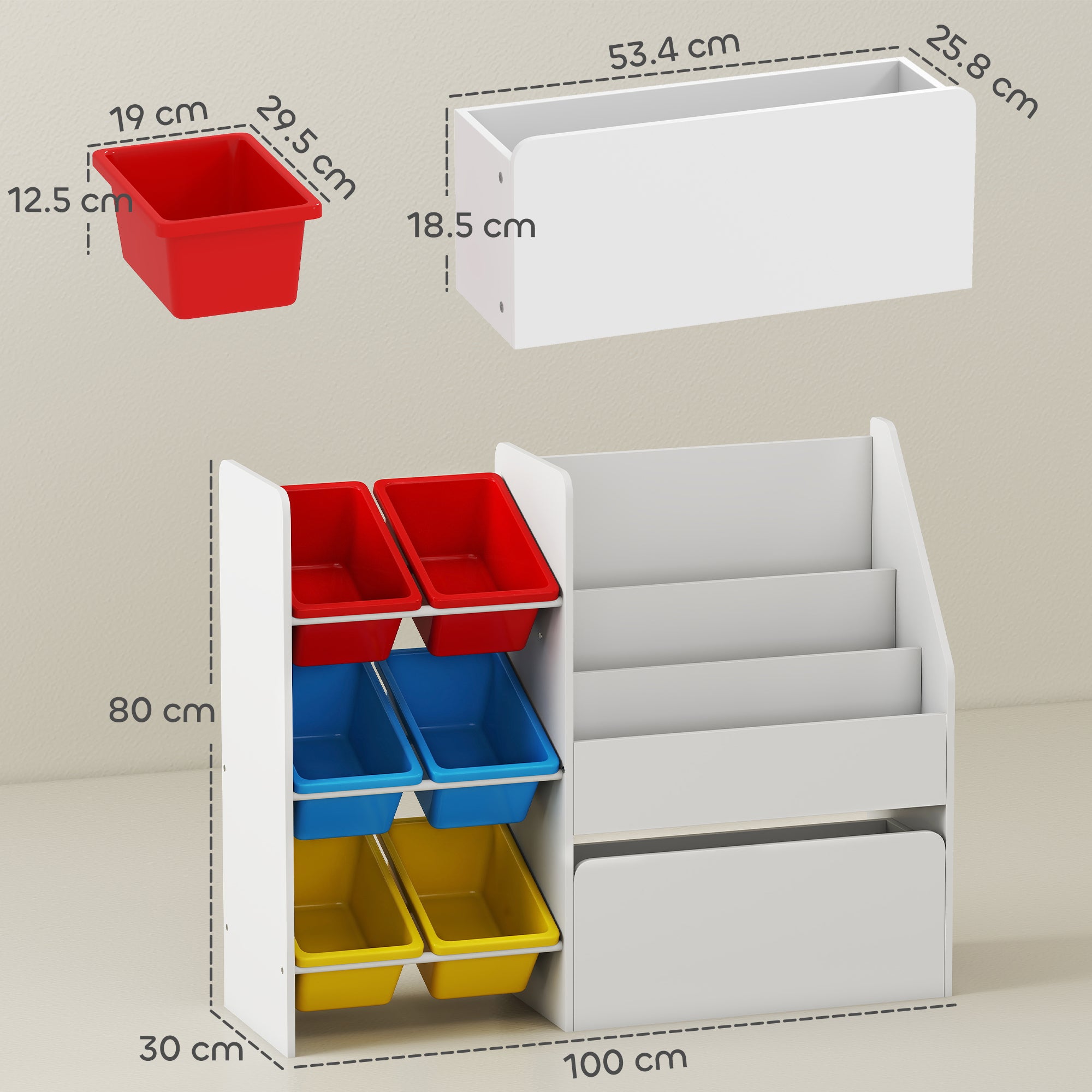 Toy Storage Unit, 3-Tier Toy Organiser Shelf with 6 Removable Storage Bins for Bedroom, Nursery, Multicoloured