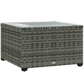 62 x 62cm Rattan Side Table with Glass Top - Light Grey