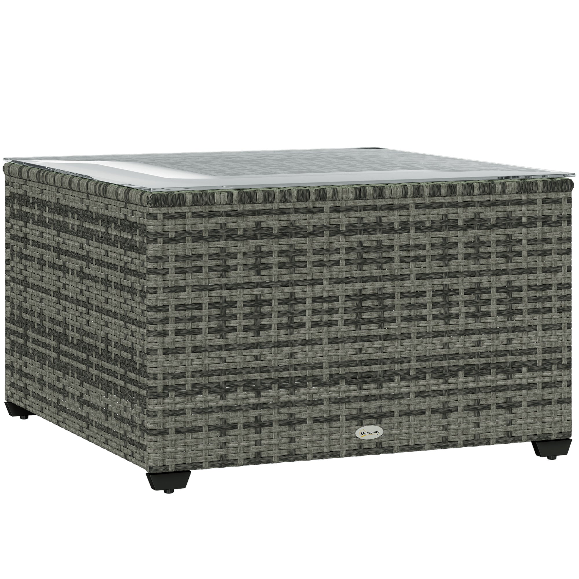 62 x 62cm Rattan Side Table with Glass Top - Light Grey