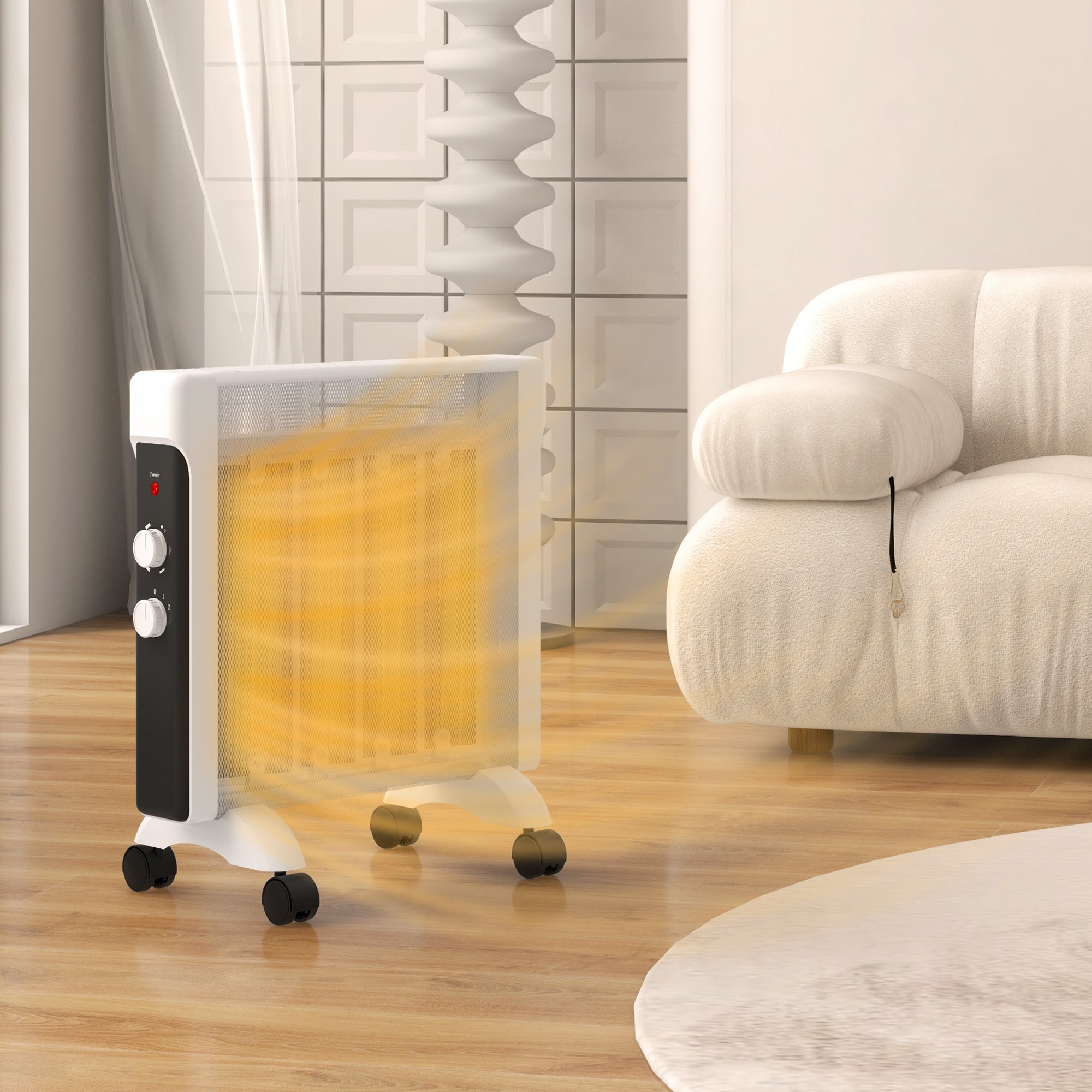 2kW Electric Heater with Adjustable 10-45°C Temperature - White