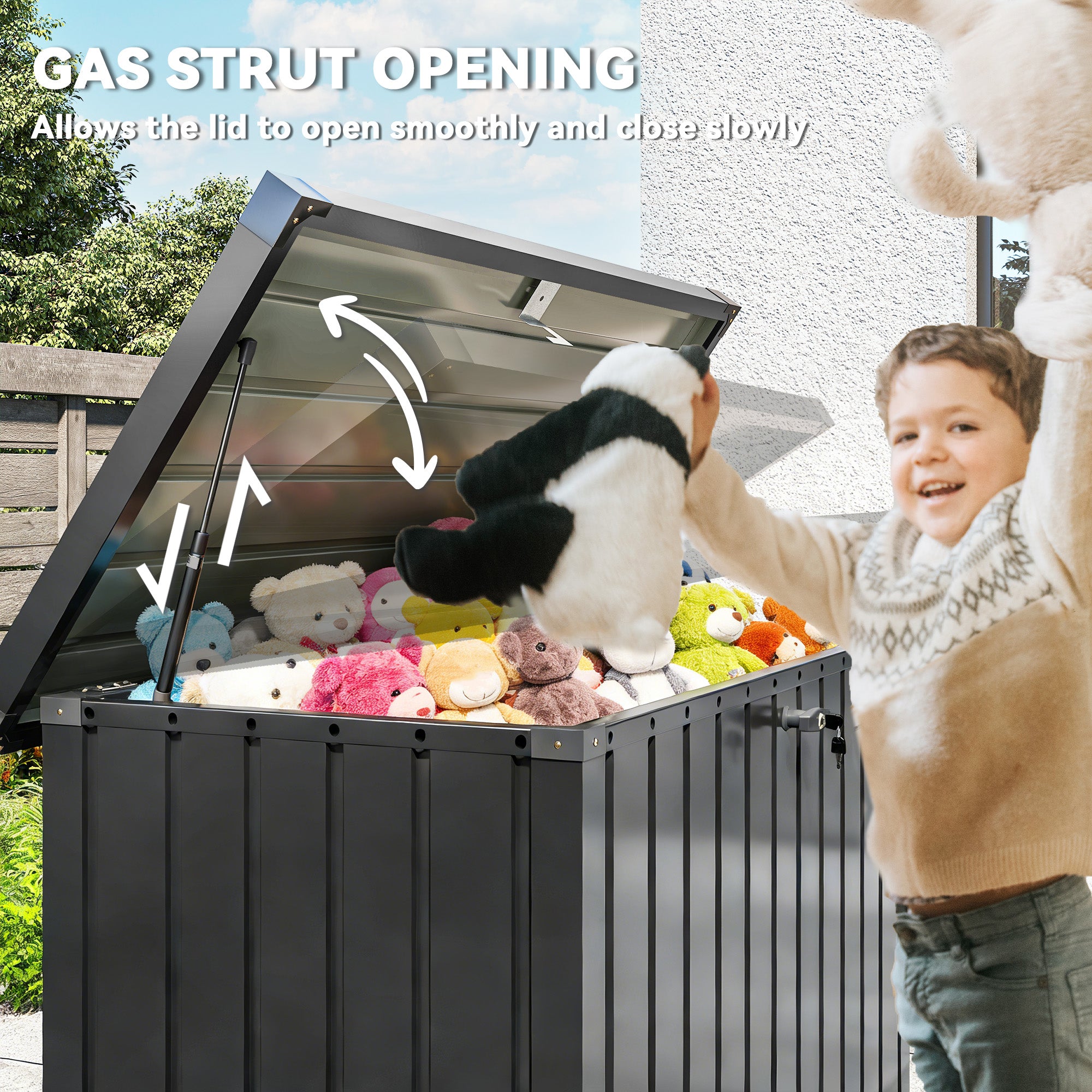 400L Galvanised Steel Garden Storage Box, Black