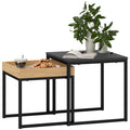 Set of Two Boxy Nesting Tables with Wood-Effect Tray Top - Black