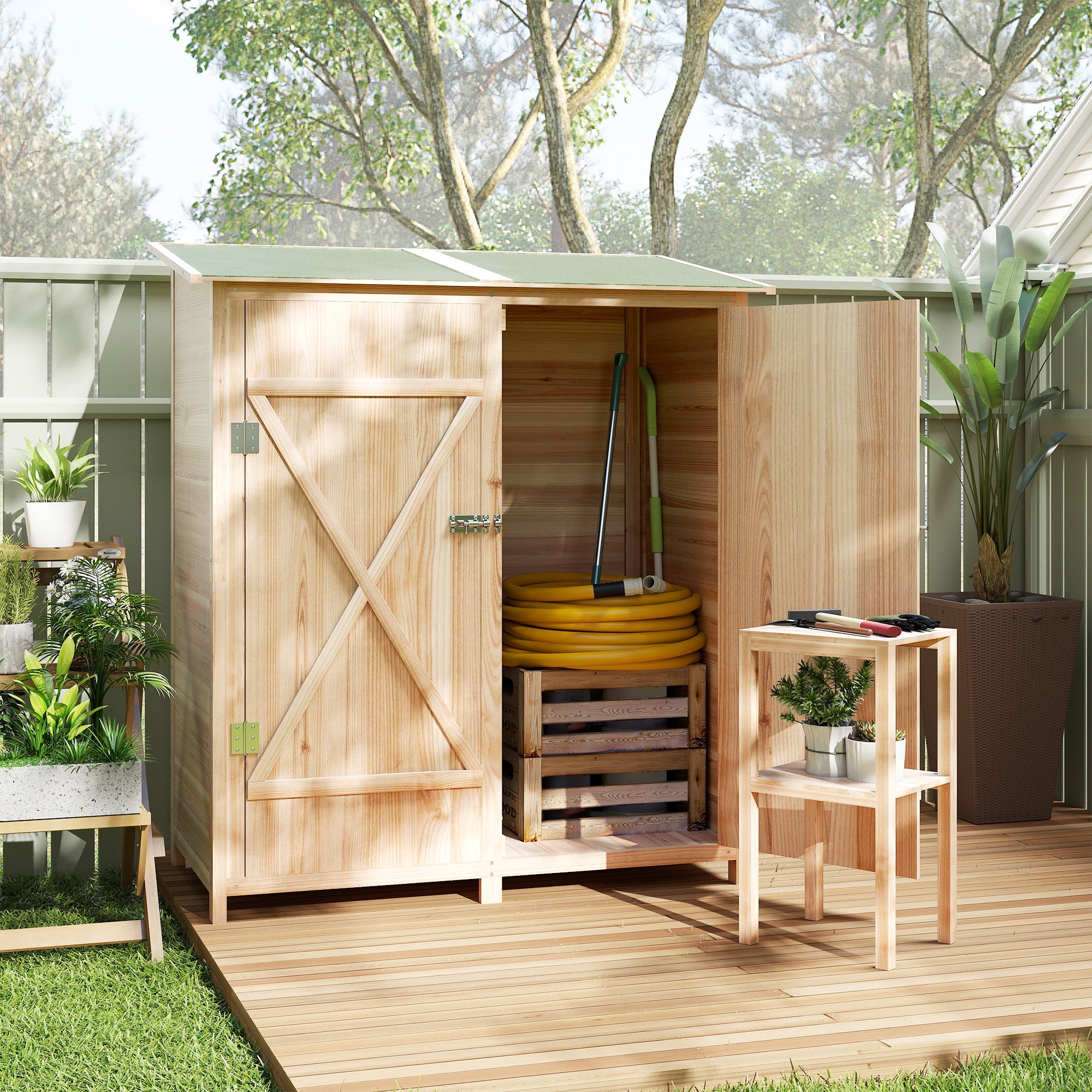 140 x 75 Fir Wood Garden Shed, with Asphalt Roof - Natural