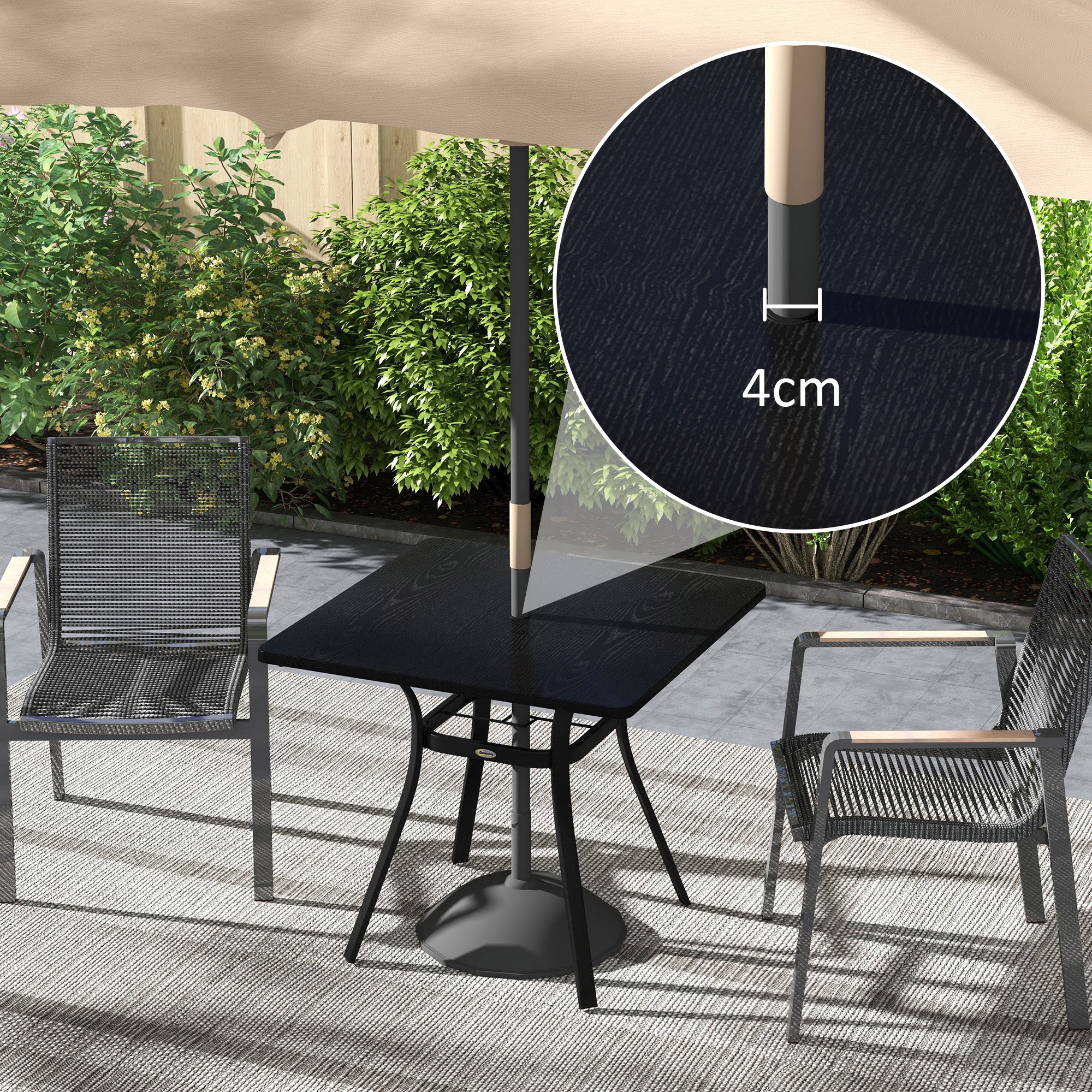 Four-Seater Steel Garden Table, with 40mm Parasol Hole - Black