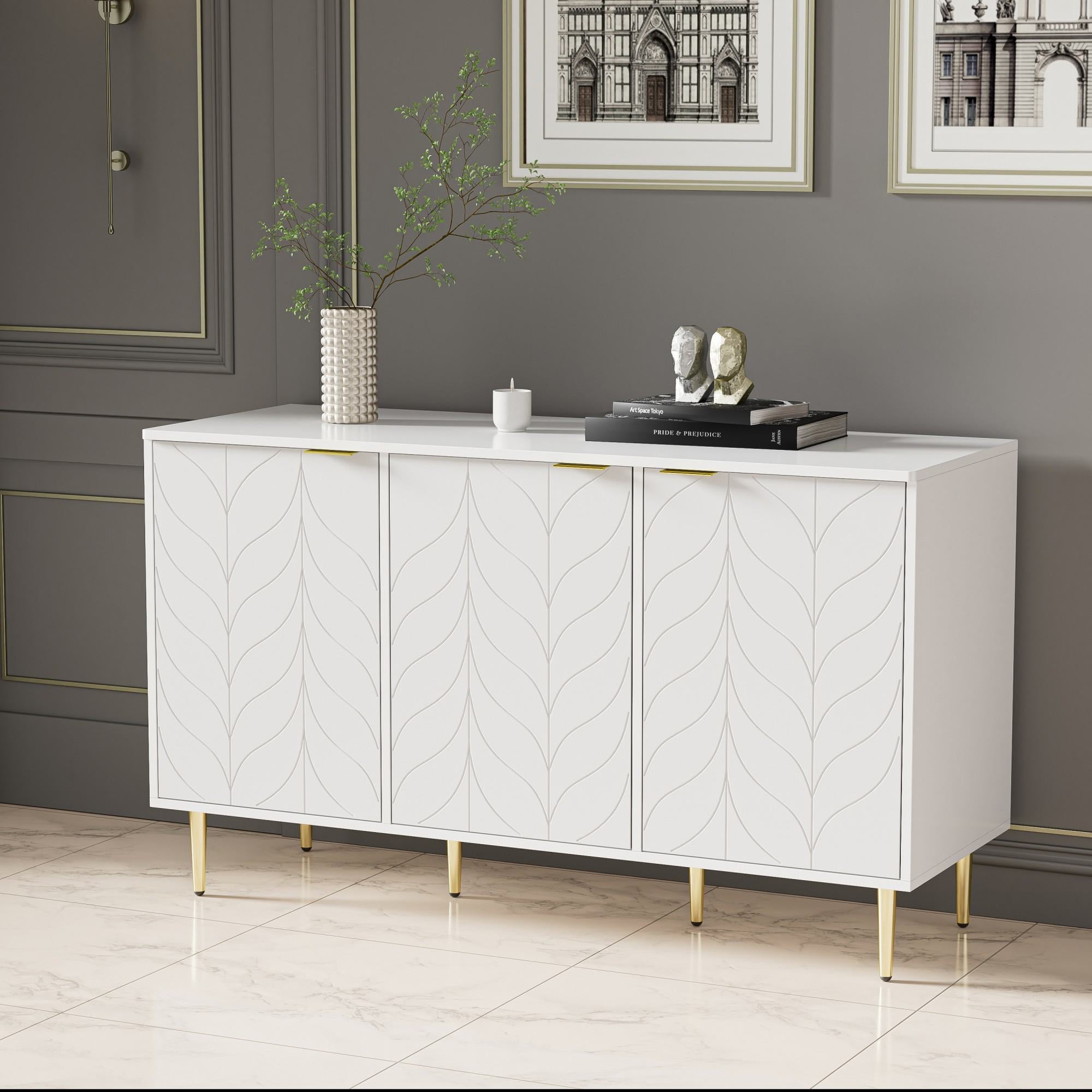 Modern Lacquered Chest of Drawers with Handles and Rounded Corners, Cabinet with 2 Layers, 6 Compartments, 127L x 45W x 75H cm, White
