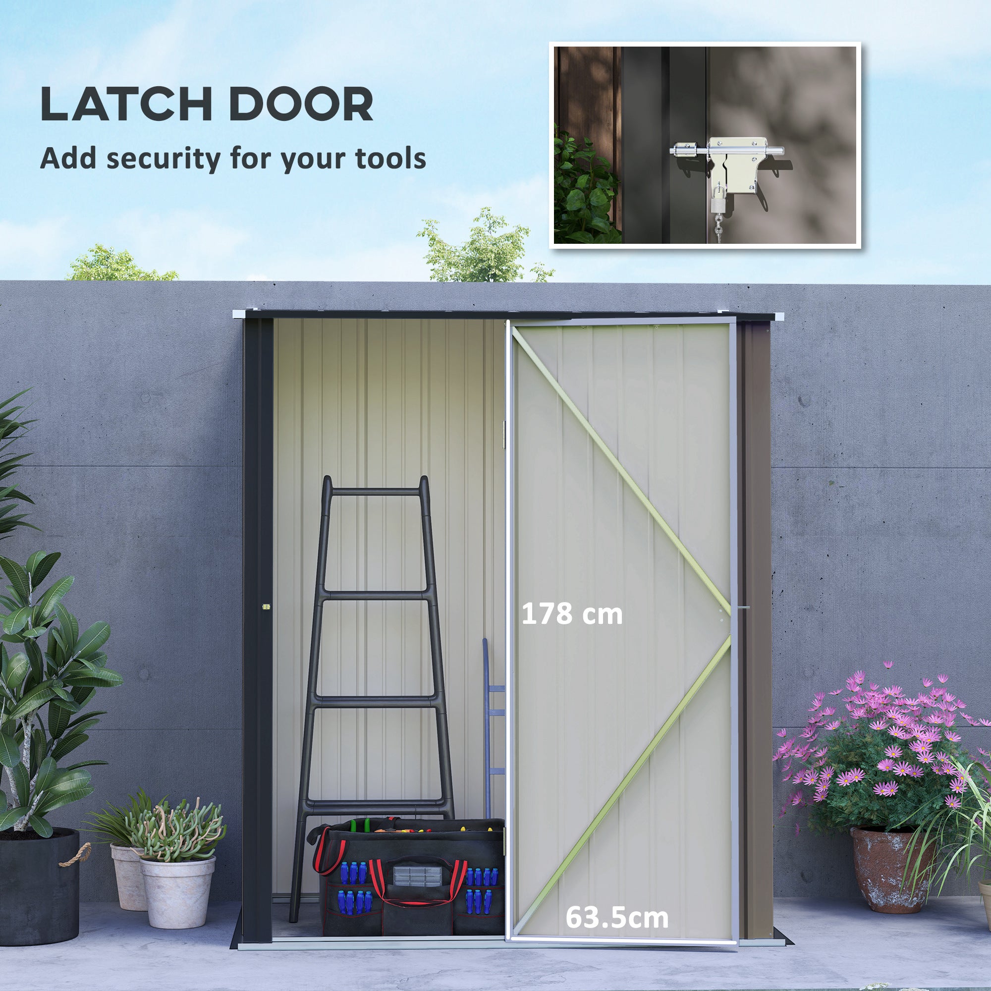 5.3 x 3.1ft Corrugated Steel Garden Shed - Robust Light Grey Storage