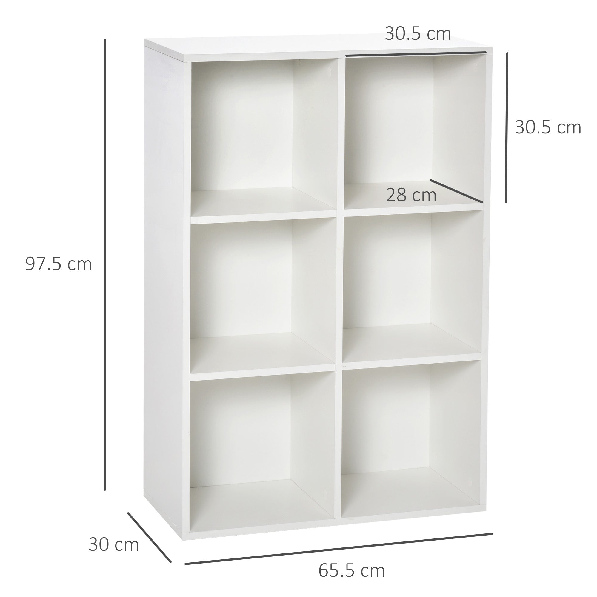 Six-Cube Bookcase Storage Unit with Anti-Tip Straps - White Wood Effect