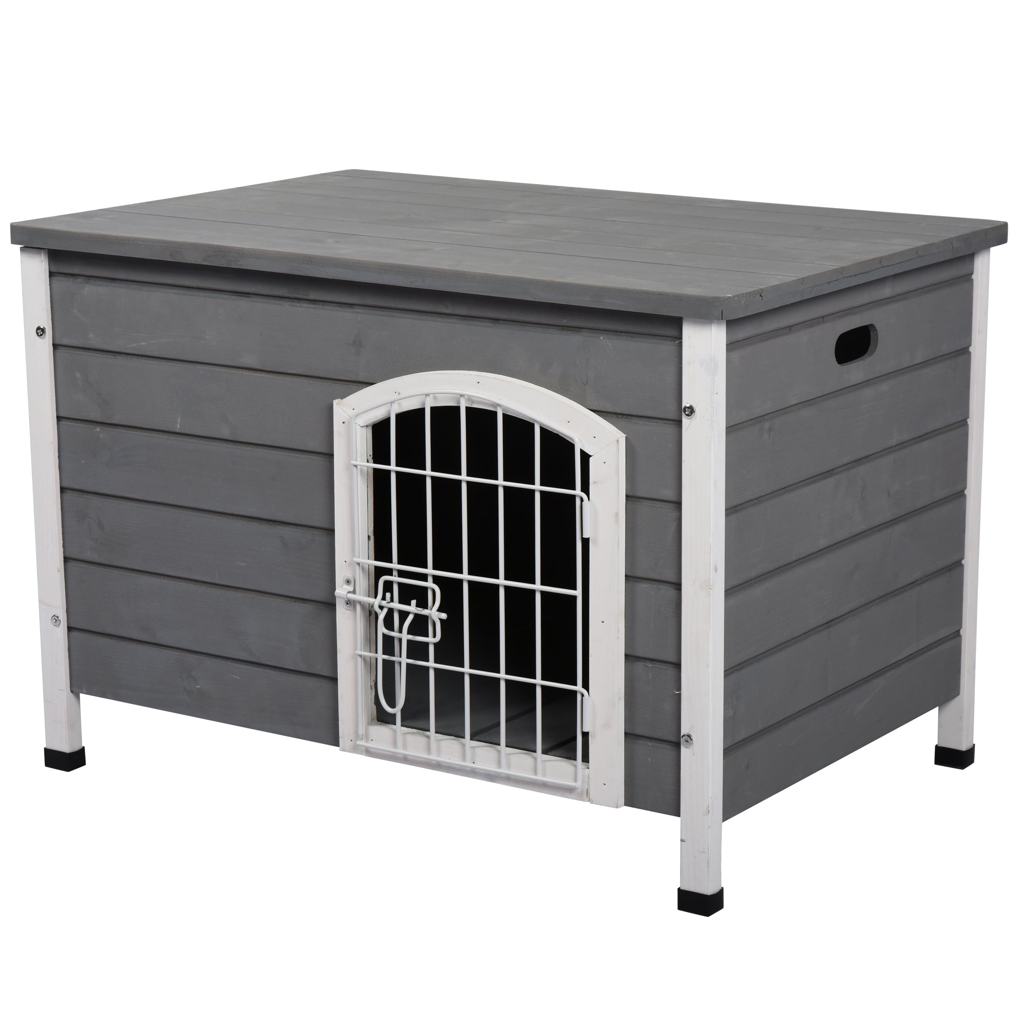 Wooden Dog Kennel Crate Pet House Wire Door Openable Top Removable Bottom Grey 80 x 55 x 53.5cm