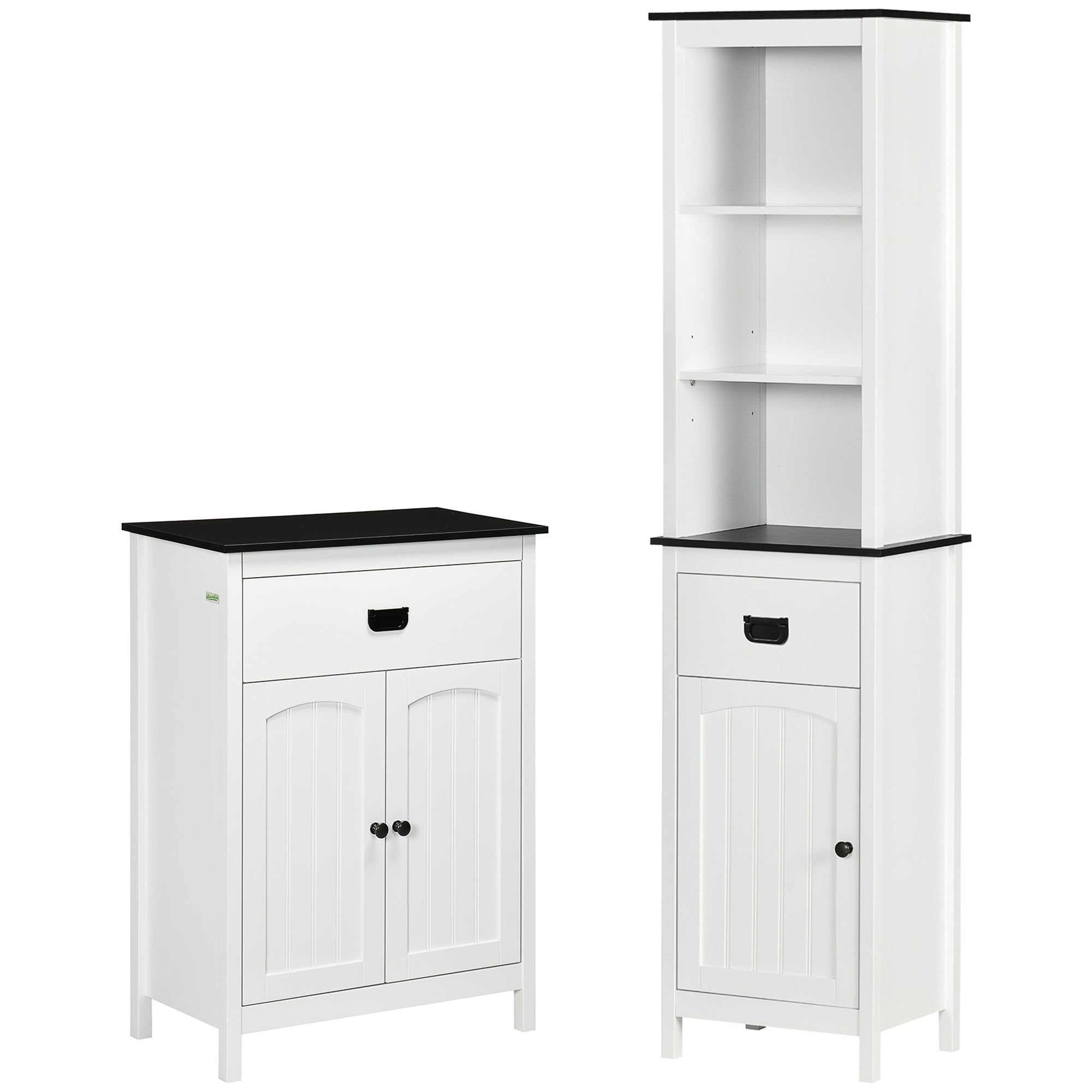 Bathroom Furniture Set, Bathroom Floor Cabinet with Drawer and Double Door, Tall Bathroom Cabinet with Drawer and Adjustable Shelf for Bathroom, White