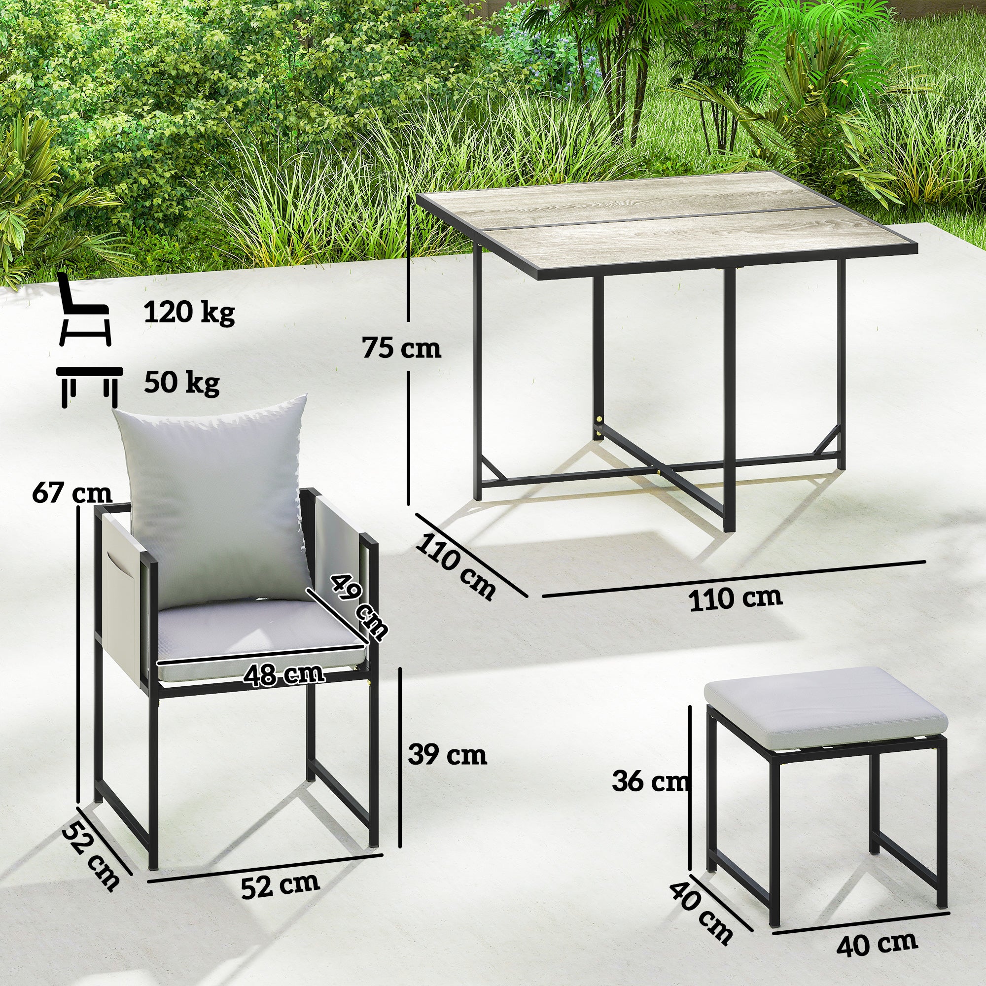 Nine-Piece Steel Frame Garden Dining Set - Dark Grey
