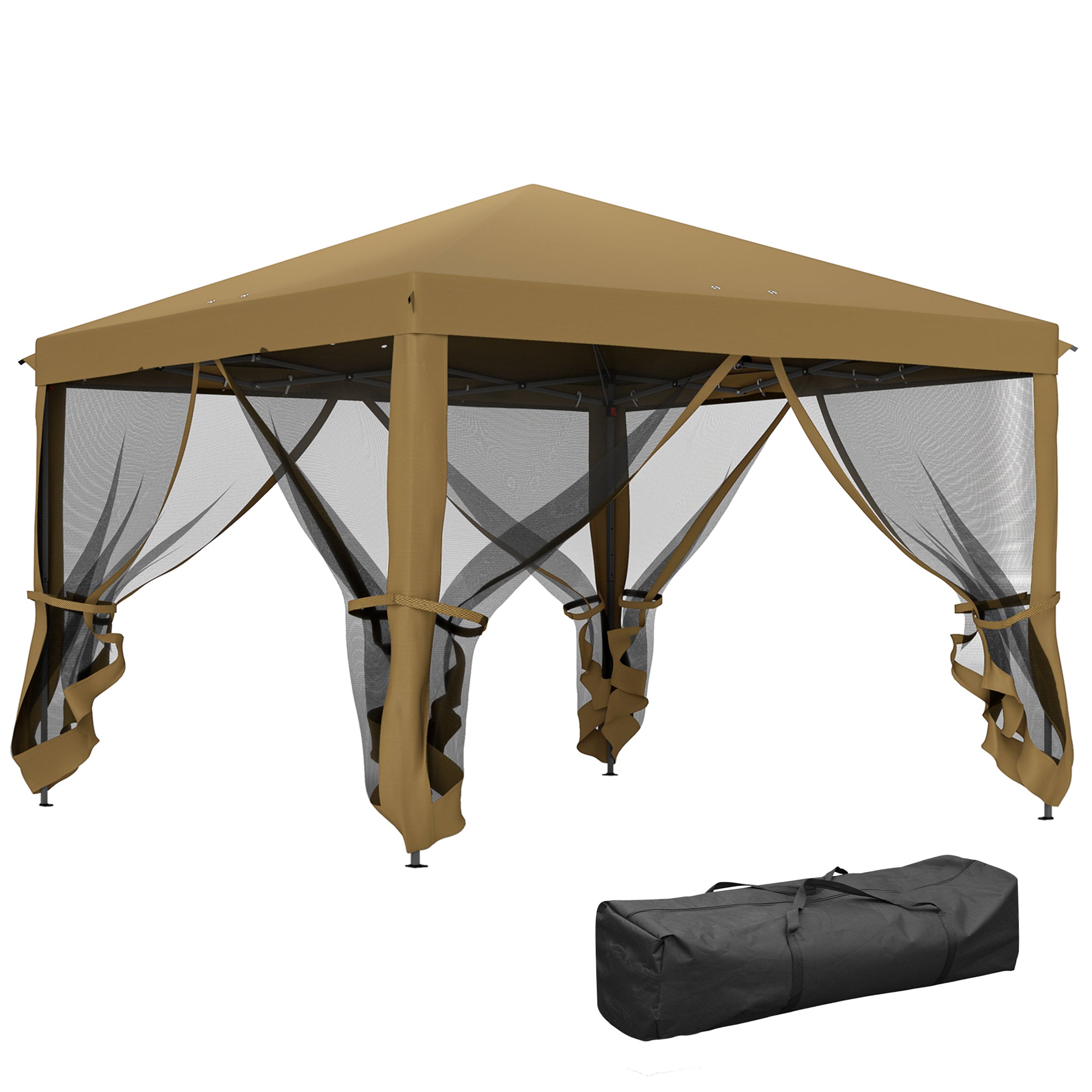 3 x 3 Metre Pop Up Gazebo Set with Removable Mesh Sides Khaki