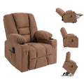 Oversized Power Lift Recliner Chair with Cup Holders and Linen Look Upholstery - Brown