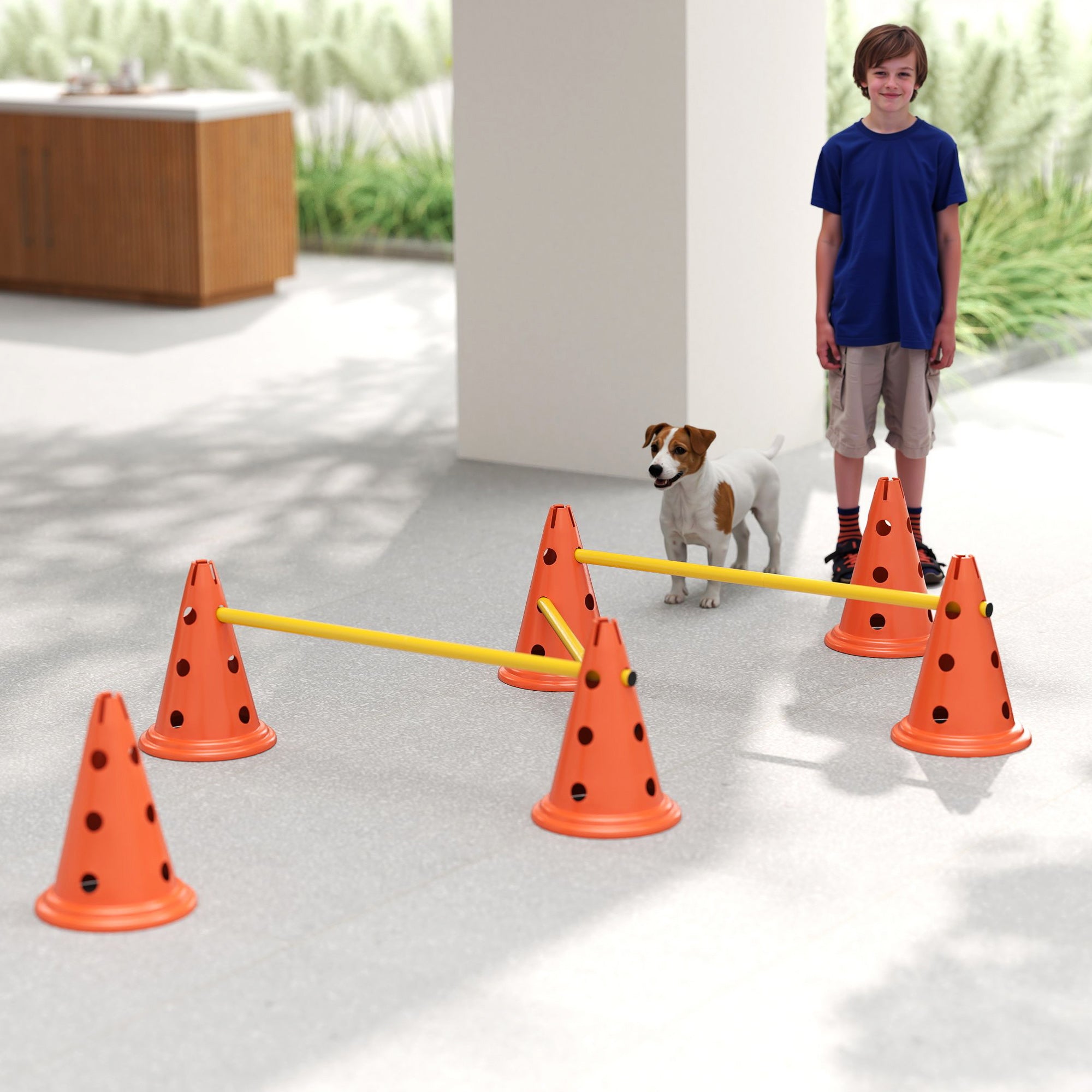 Dog Agility Equipment Set with 6 Cones, 6 Poles & 3 Adjustable Jump Obstacles - Orange