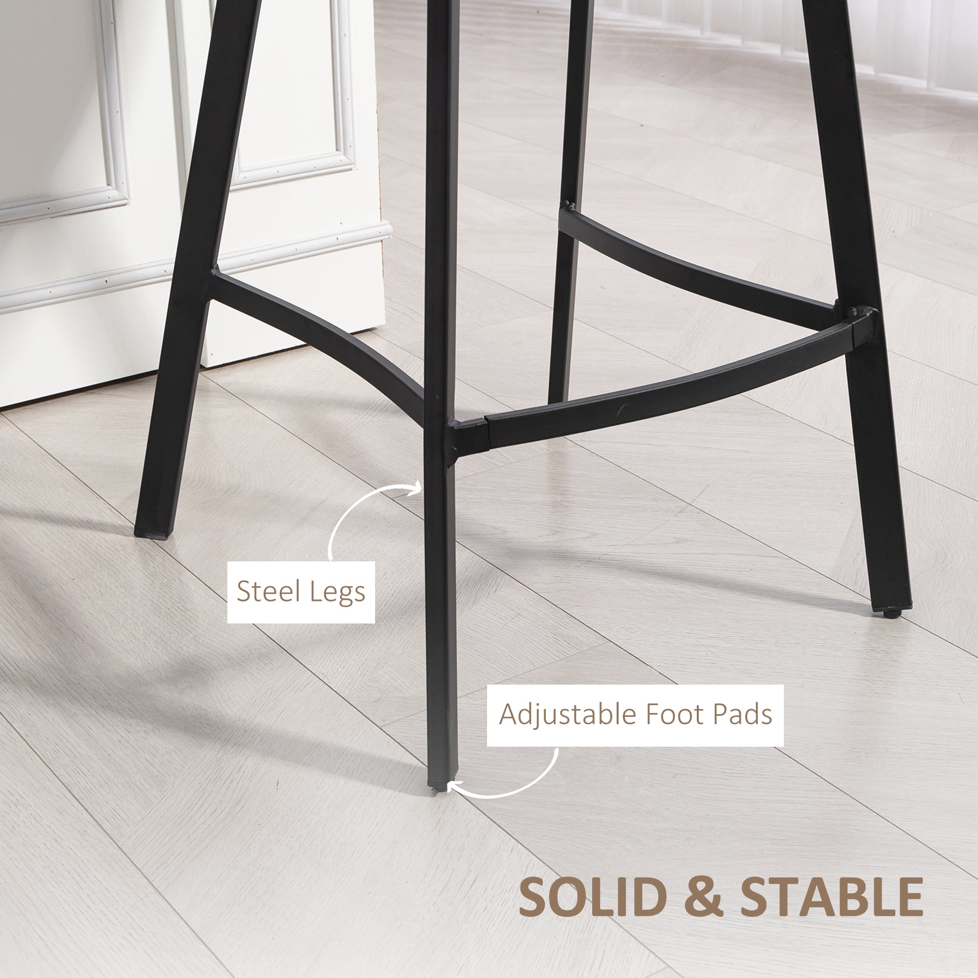 Bar Stools Set of 2, PU Leather Dining Stools with Backrest, Footrest, for Kitchen, Counter, Breakfast Bar, Light Brown