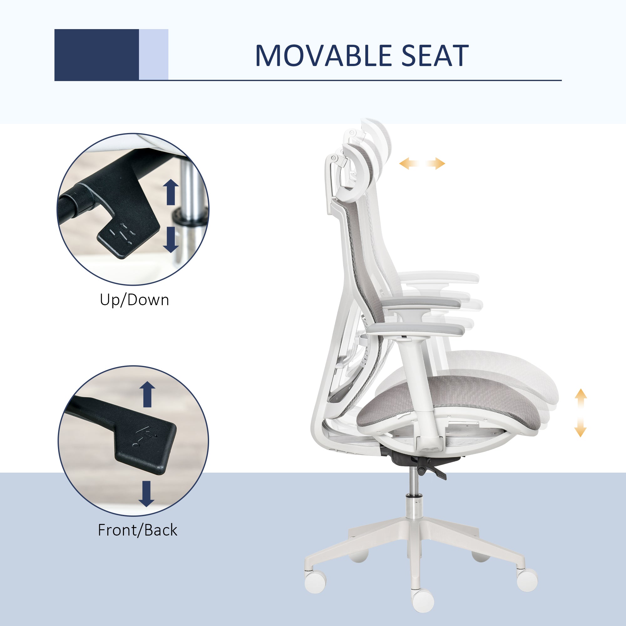 Ergonomic Office Chair with 360° , Wheel, Mesh Back, Adjustable Height & 3D Armrest for Home Office, Grey