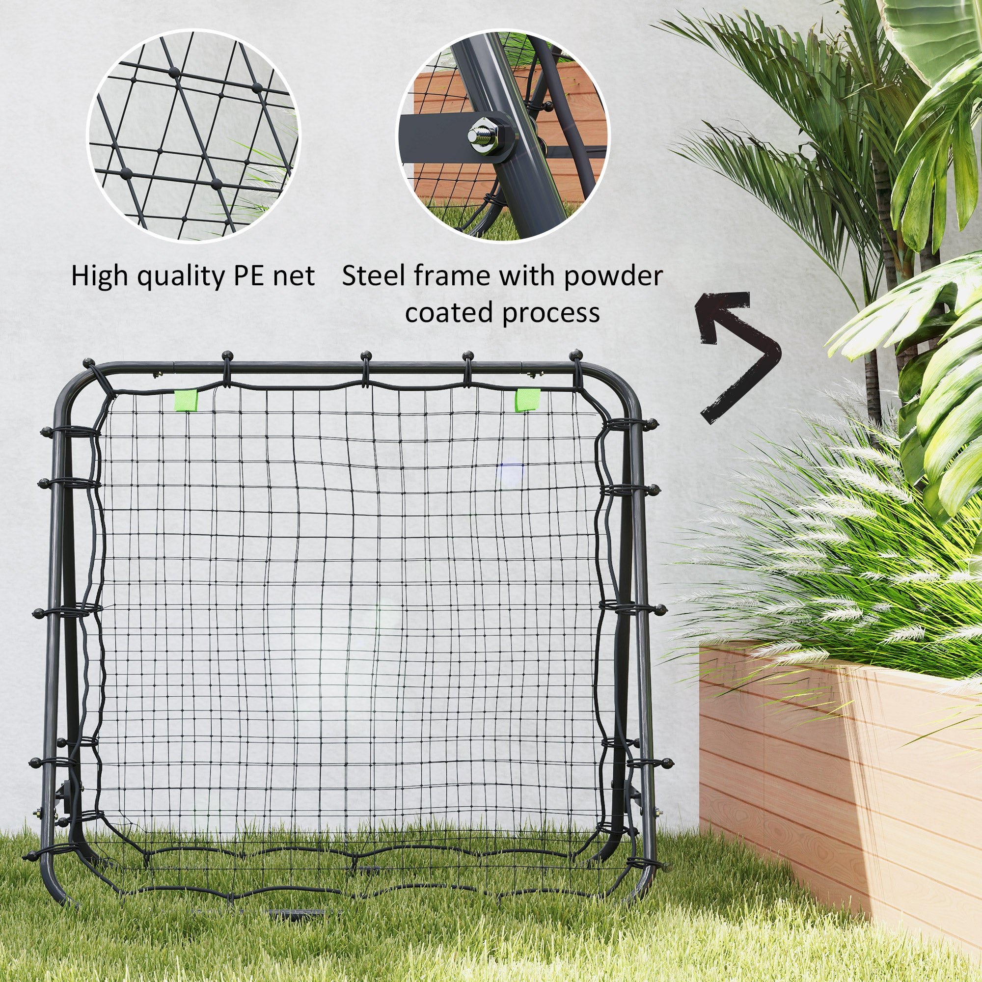 Double Sided Football Rebounder Net, Football Rebound Goal with 5 Adjustable Angles, Black