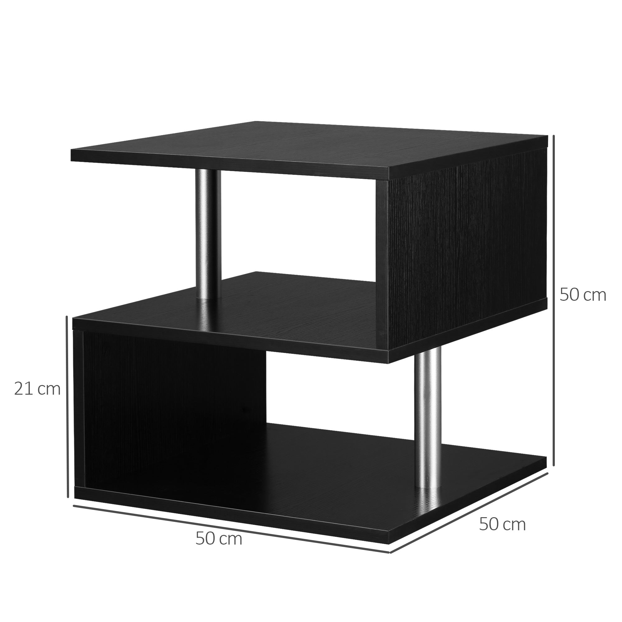 Wooden S Shape Cube Coffee Table 2 Tier Storage Shelves Organizer Office Bookcase Living Room End Desk Stand Display Set of 2 (Black)
