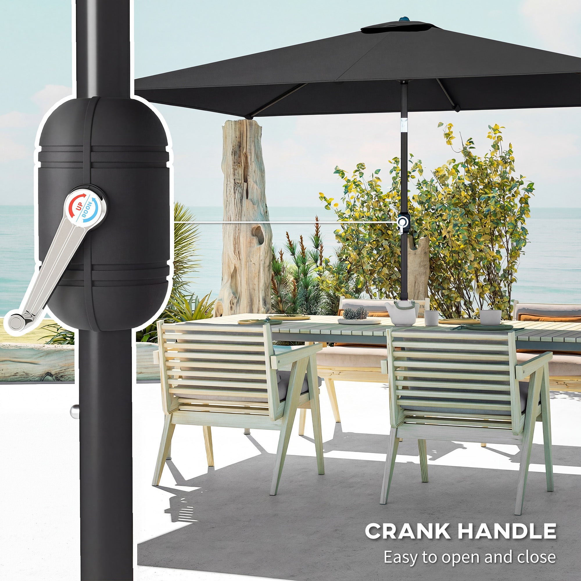 Garden Parasol, Parasol Umbrella with Crank Handle, Tilt Function, Polyester Canopy, Black