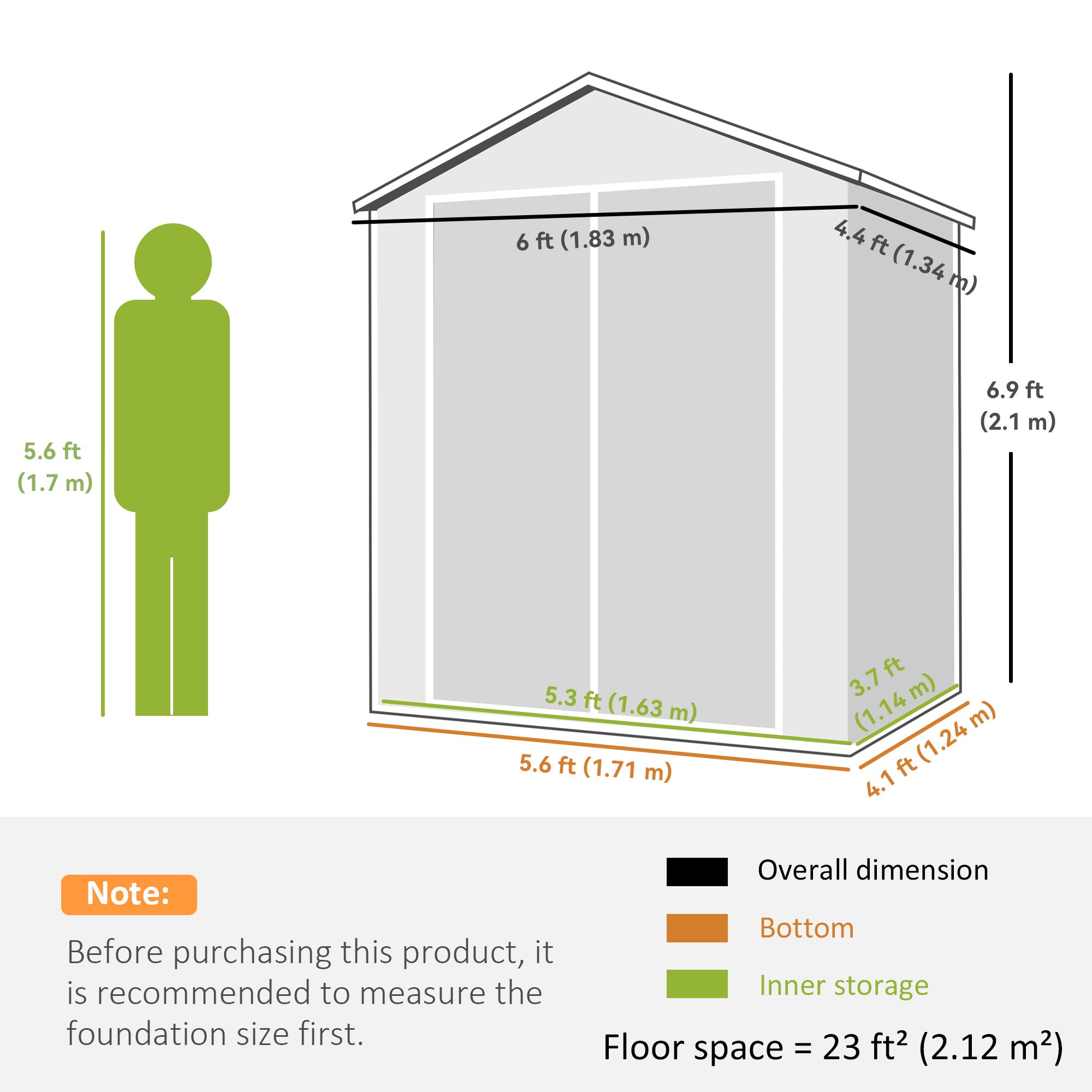 6'x4.5' Garden Storage Shed, Lockable Garden Shed with Double Doors, Window, Vent and Plastic Roof, Dark Grey