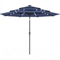 2.8 m Garden Parasol Umbrella with LED Solar Light, Parasol Cover, 3 Tier Outdoor Table Market Patio Umbrella, Navy Blue