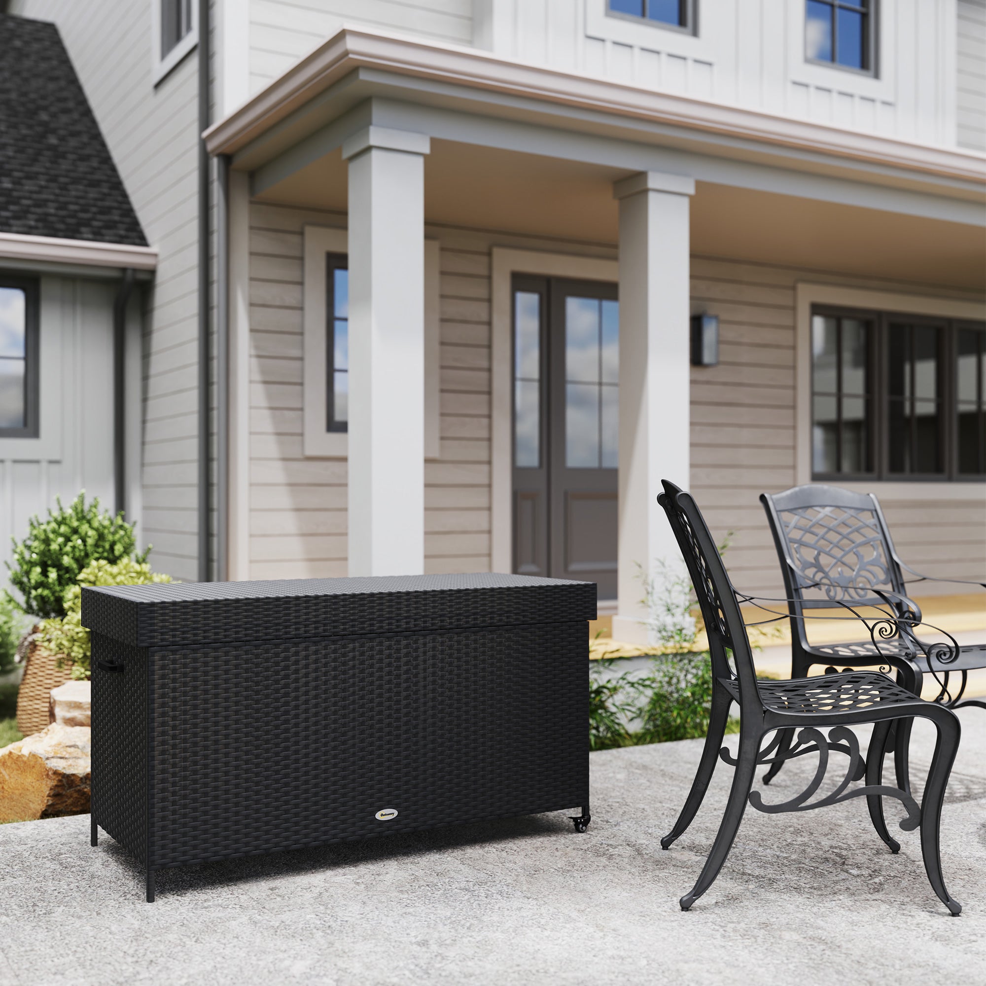 627L Rattan Storage Box with 2 Brake Wheels - Black